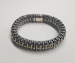 Lagos two tone "Signature Caviar collection Dot" bracelet 18k yellow gold and Si