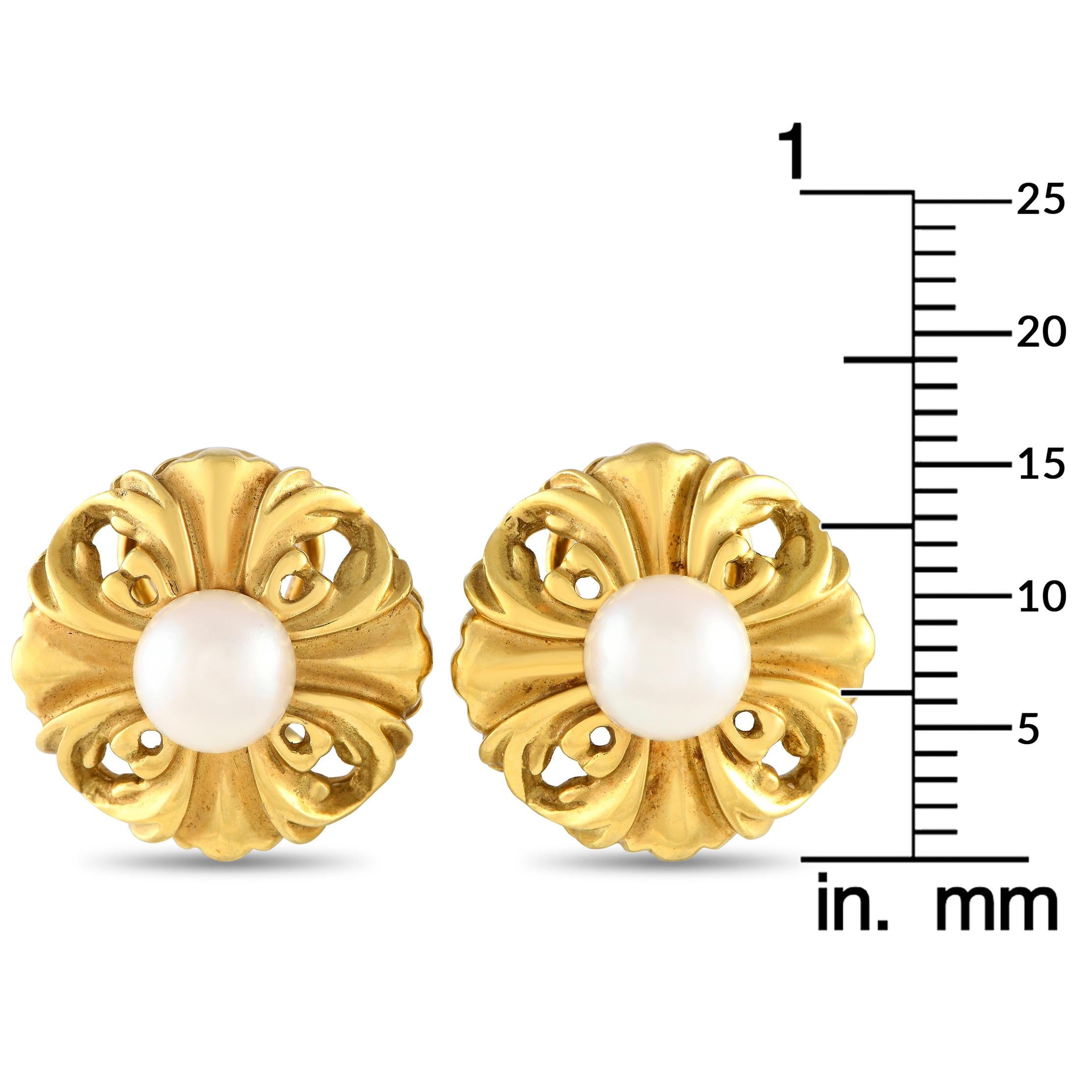 Mixed Cut Lagos Vintage 18K Yellow Gold Pearl Clip-On Earrings For Sale