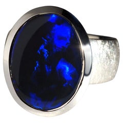 Lagre Blue Black Opal Silver Ring 10 carat
