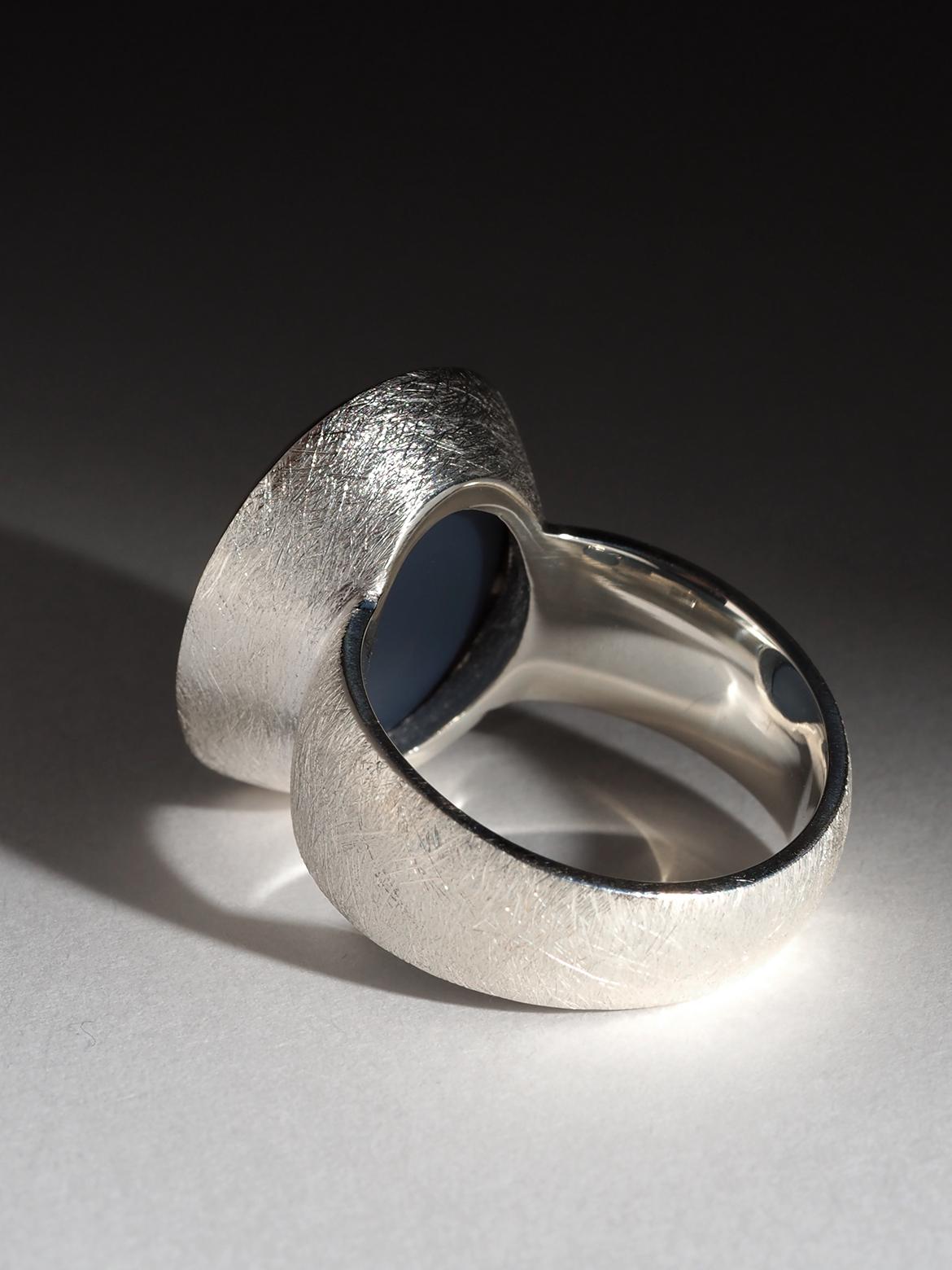 Lagre Blau Schwarz Opal Silber Ring 10 Karat Geschenk natürlichen Opal Hochzeit Herrenring im Angebot 7