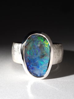 Lagre Blue Boulder Opal Silver Ring 9.5 ct gift special person anniversary opale