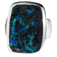 Lagre Boulder Opal anillo de plata 15 quilates talla 9,5 regalo de Navidad unisex