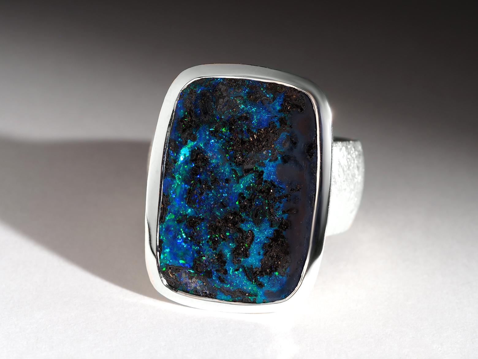 Artisan Lagre Boulder Opal silver ring 15 carat 9.5 size Christmas gift unisex