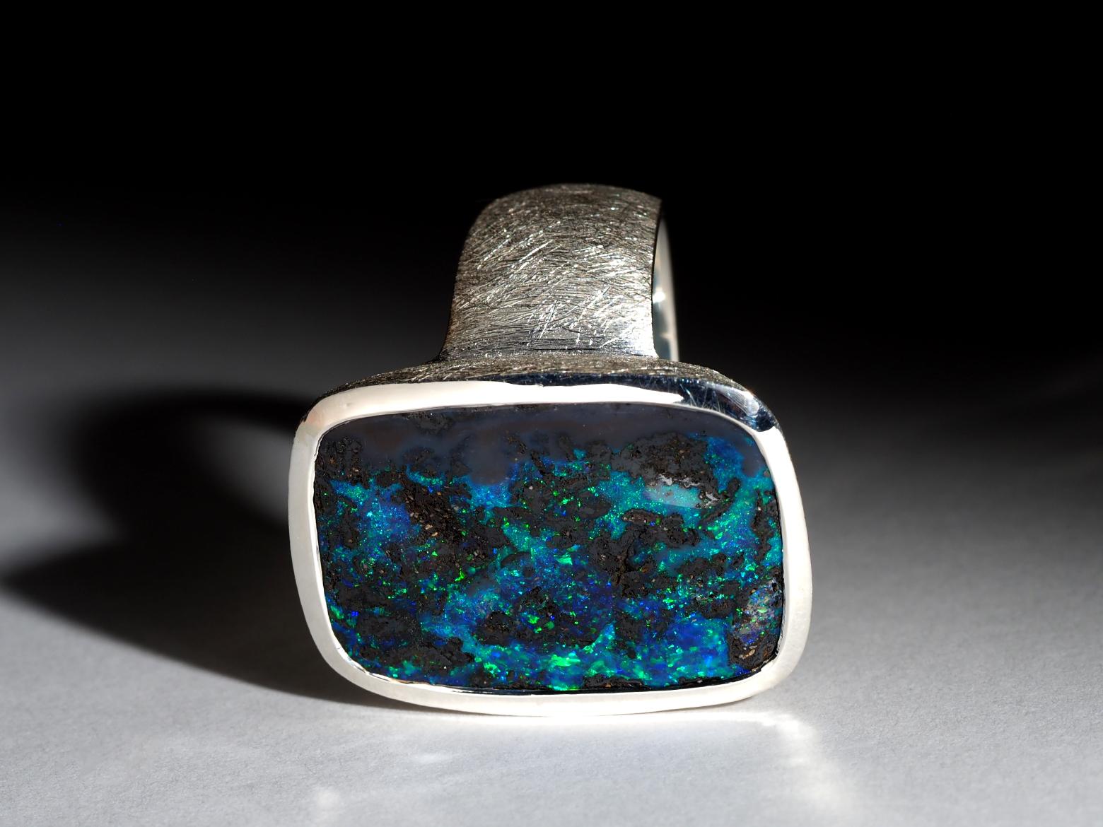 Tapered Baguette Lagre Boulder Opal silver ring 15 carat 9.5 size Christmas gift unisex