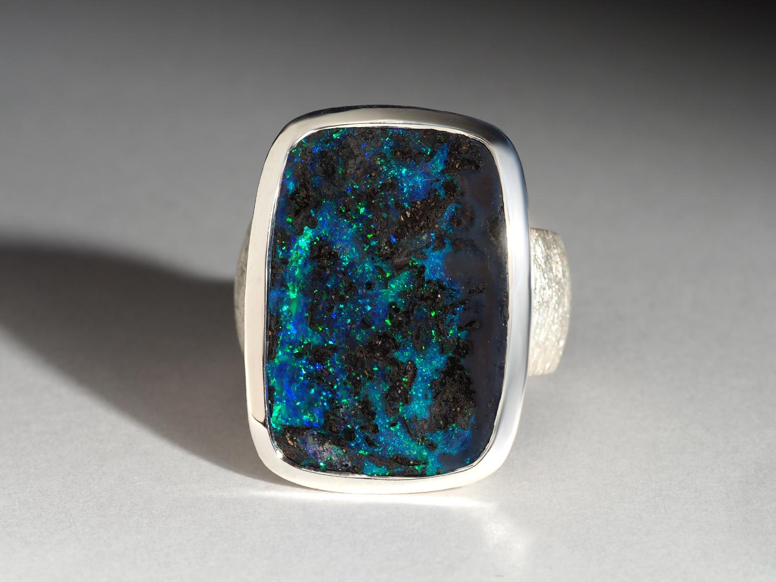 Women's or Men's Lagre Boulder Opal silver ring 15 carat 9.5 size Christmas gift unisex