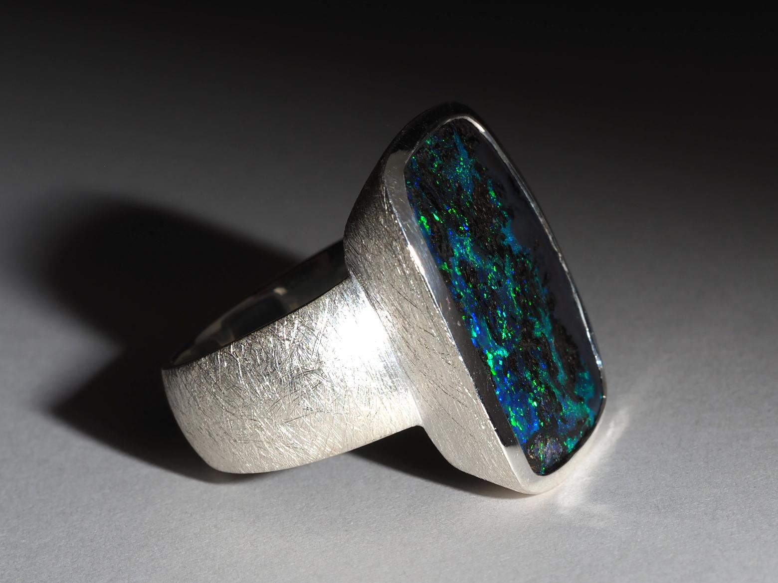 Lagre Boulder Opal silver ring 15 carat 9.5 size Christmas gift unisex 1