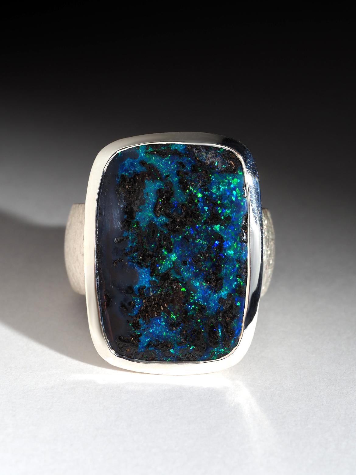 Lagre Boulder Opal silver ring 15 carat 9.5 size Christmas gift unisex 2