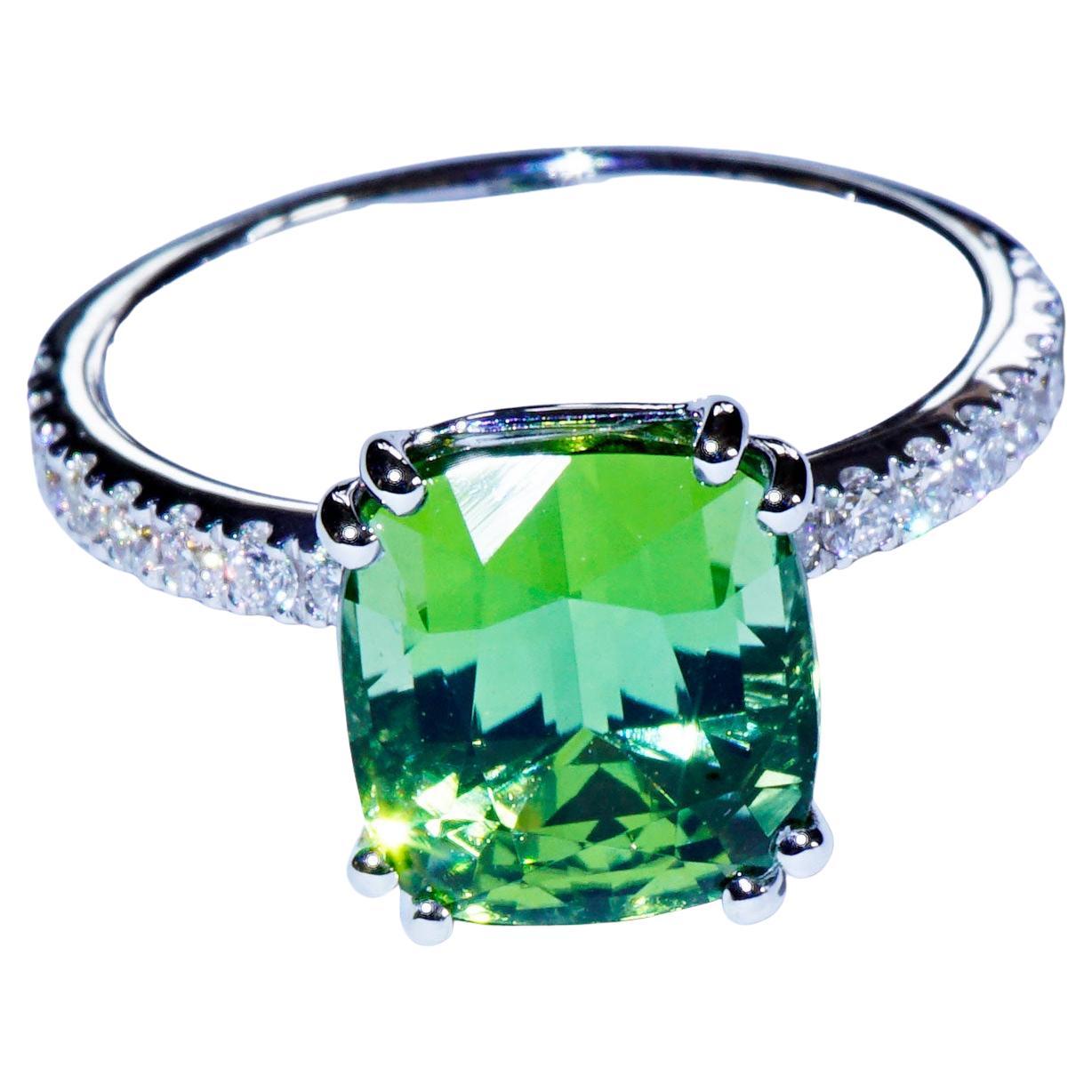 Brilliante Tourmaline verte-bleue Bague or blanc 750 4,86 ct 0,33 ct Top