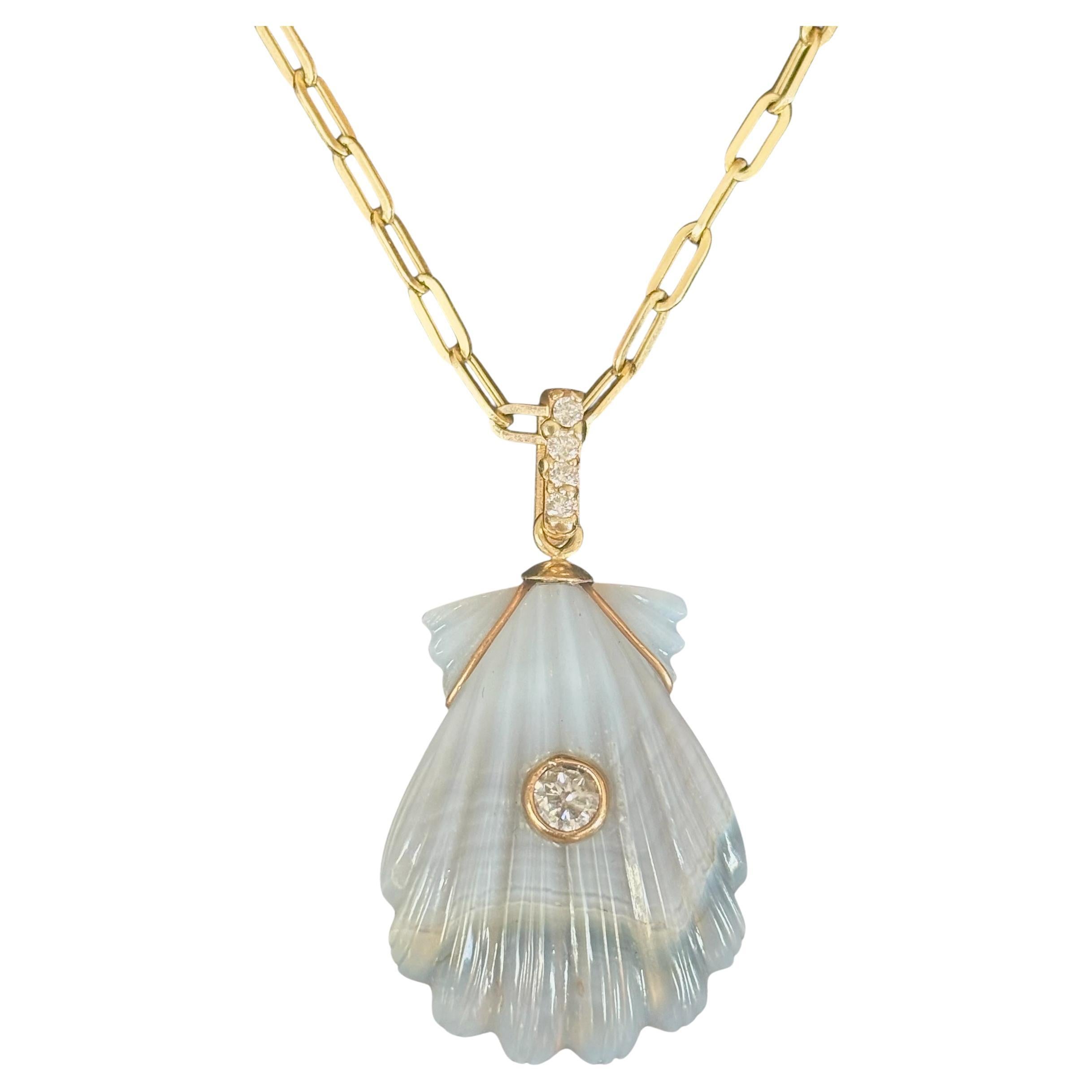 COLLIER LAGUNA AGATE SHELL, avec chaîne Paperclip en or 14k et diamants