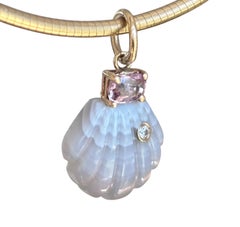 Laguna Agate Shell Pendant with Pink Spinel and 14k Gold