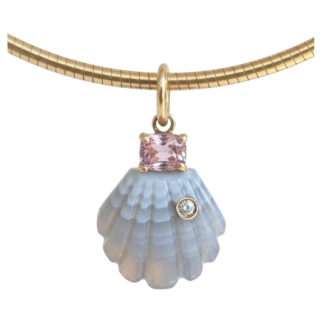 Laguna Agate Shell Pendant with Pink Spinel and 14k Gold