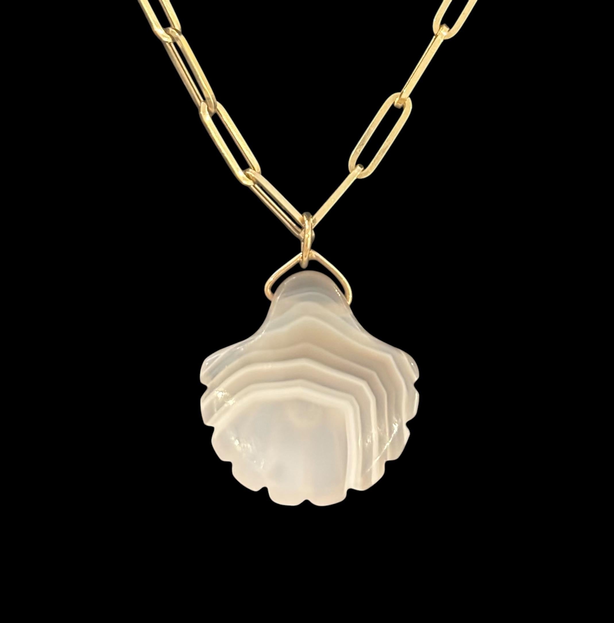 Women's or Men's LAGUNA AGATE SHELL PENDANT, with Spinel