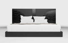 LAGUNA BED - Modern Design in Black Bird's Eye Gloss with Leather Inlay