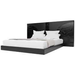 LAGUNA BED - Modernes Design in schwarzem Vogelaugenglanz mit Lederintarsien