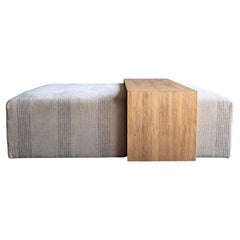 Laguna Cocktail Ottoman in Linen Stripe with White Oak Waterfall Table