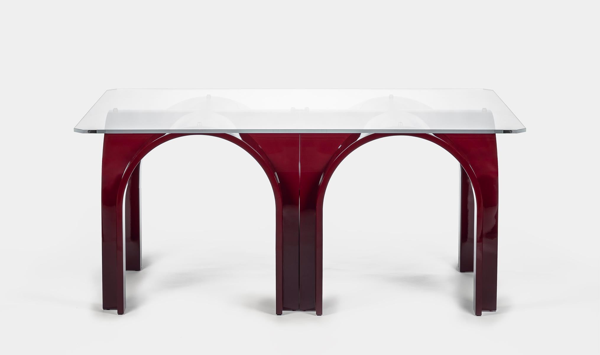 Lacquer Color Wood Dining Table with Rectangular Glass Top by Antonio De Marco in vendita 7