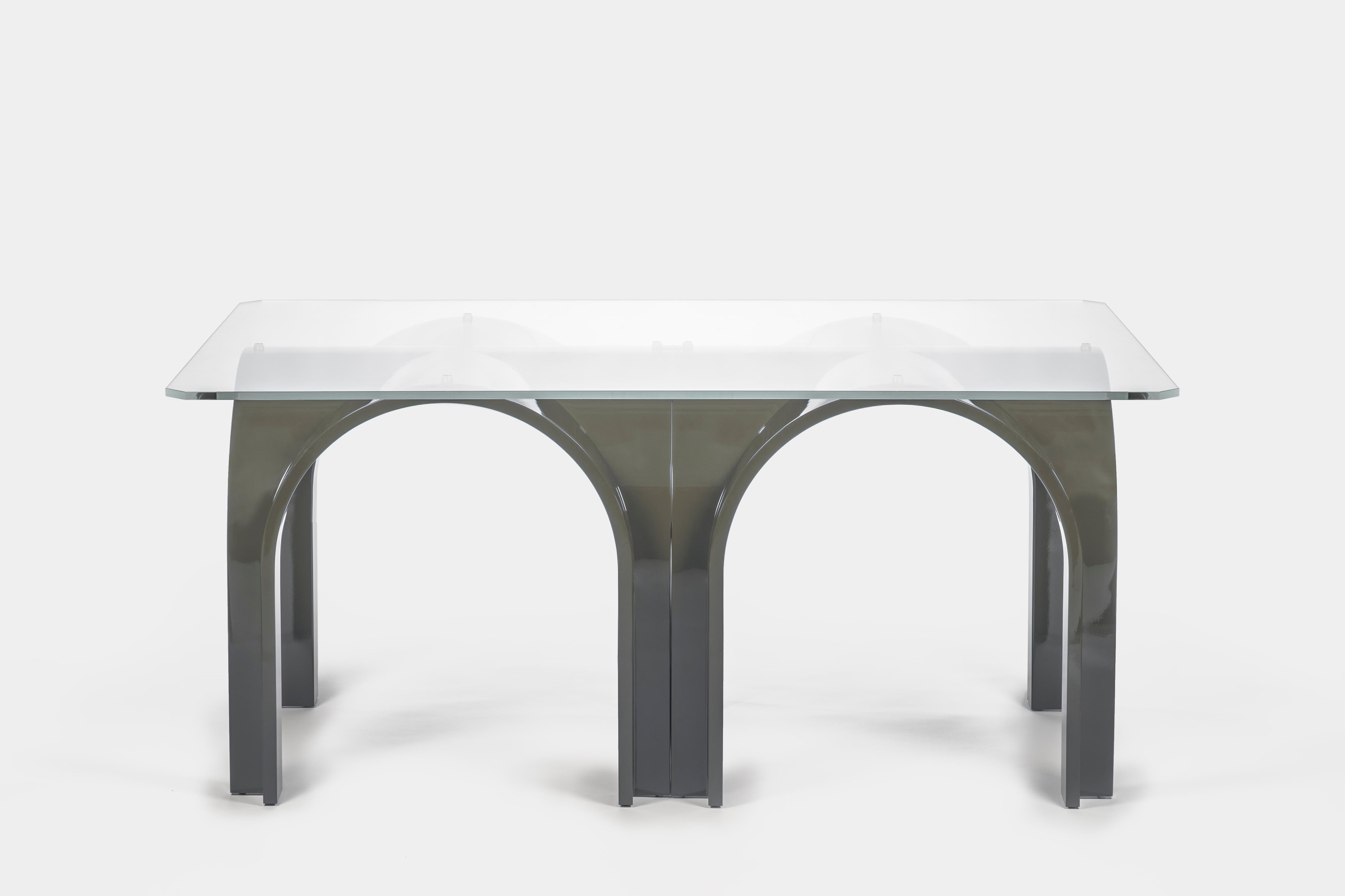 Lacquer Color Wood Dining Table with Rectangular Glass Top by Antonio De Marco in vendita 8