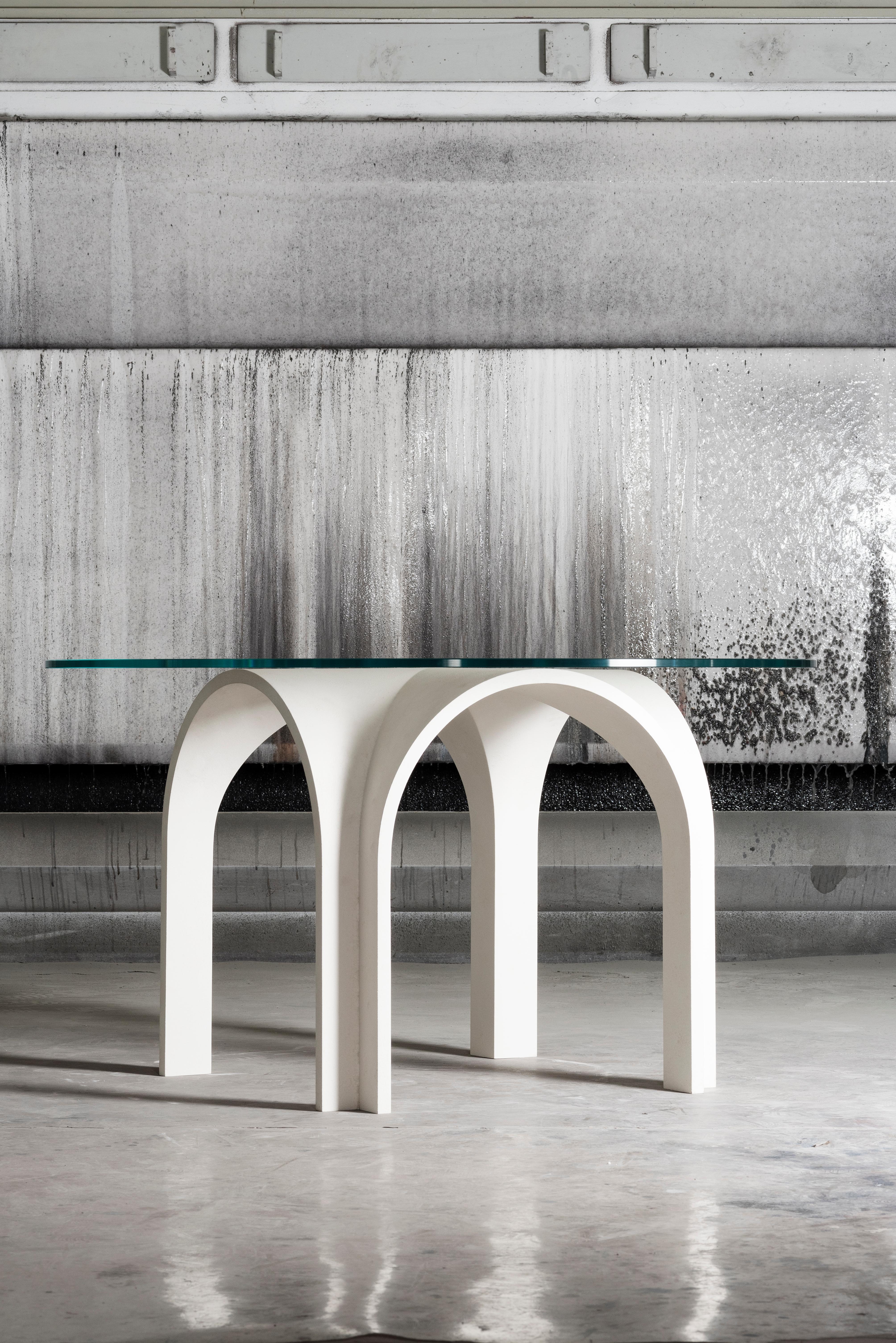 Laguna Dining Table with Lacquered Wood & Clear Glass Top by Antonio De Marco
Dimensions: Ø 140 x H 77  cm. 
Materials: Wood and glass.

Available in different material options. Please contact us.

LAGUNA is a tribute to the city of Venice, to its