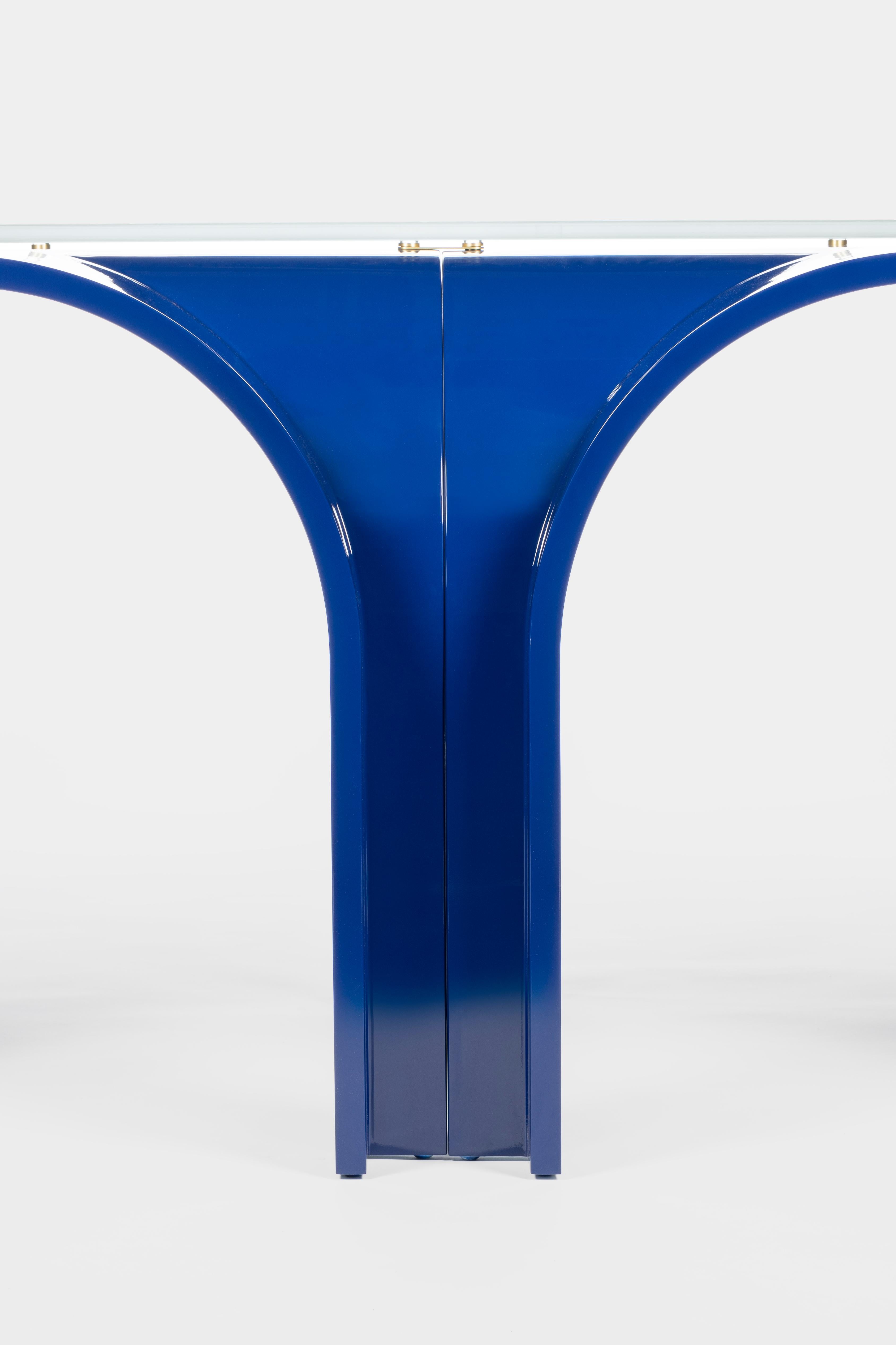 Laguna Dining Table with Lacquered Wood & Clear Glass Top by Antonio De Marco
Dimensions: D 109 x W 346 x H 77  cm. 
Materials: Wood and glass.

Available in different material options. Please contact us.

LAGUNA is a tribute to the city of Venice,
