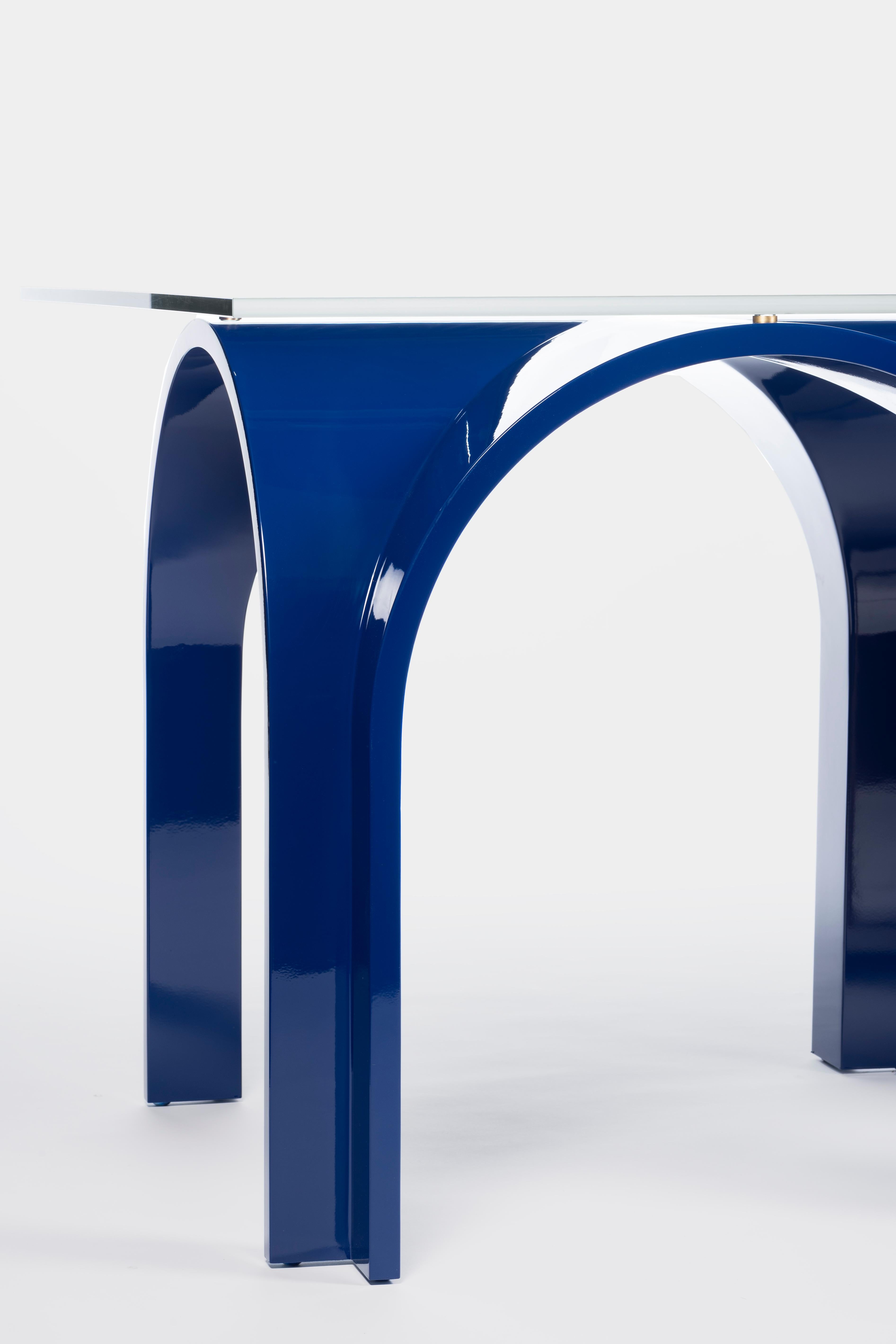 Polacco Lacquer Color Wood Dining Table with Rectangular Glass Top by Antonio De Marco in vendita