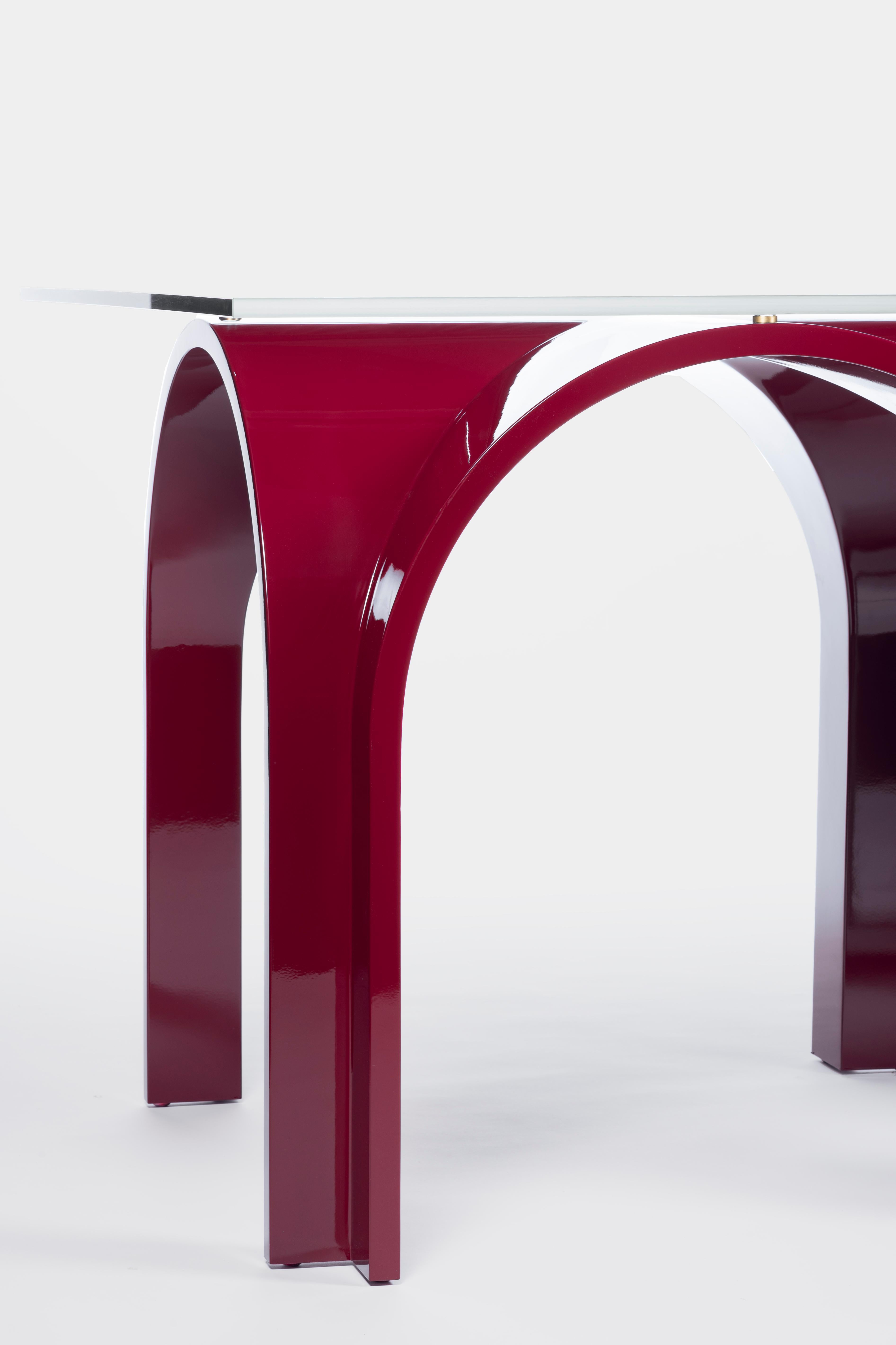 Lacquer Color Wood Dining Table with Rectangular Glass Top by Antonio De Marco In condizioni Nuovo in vendita a Geneve, CH