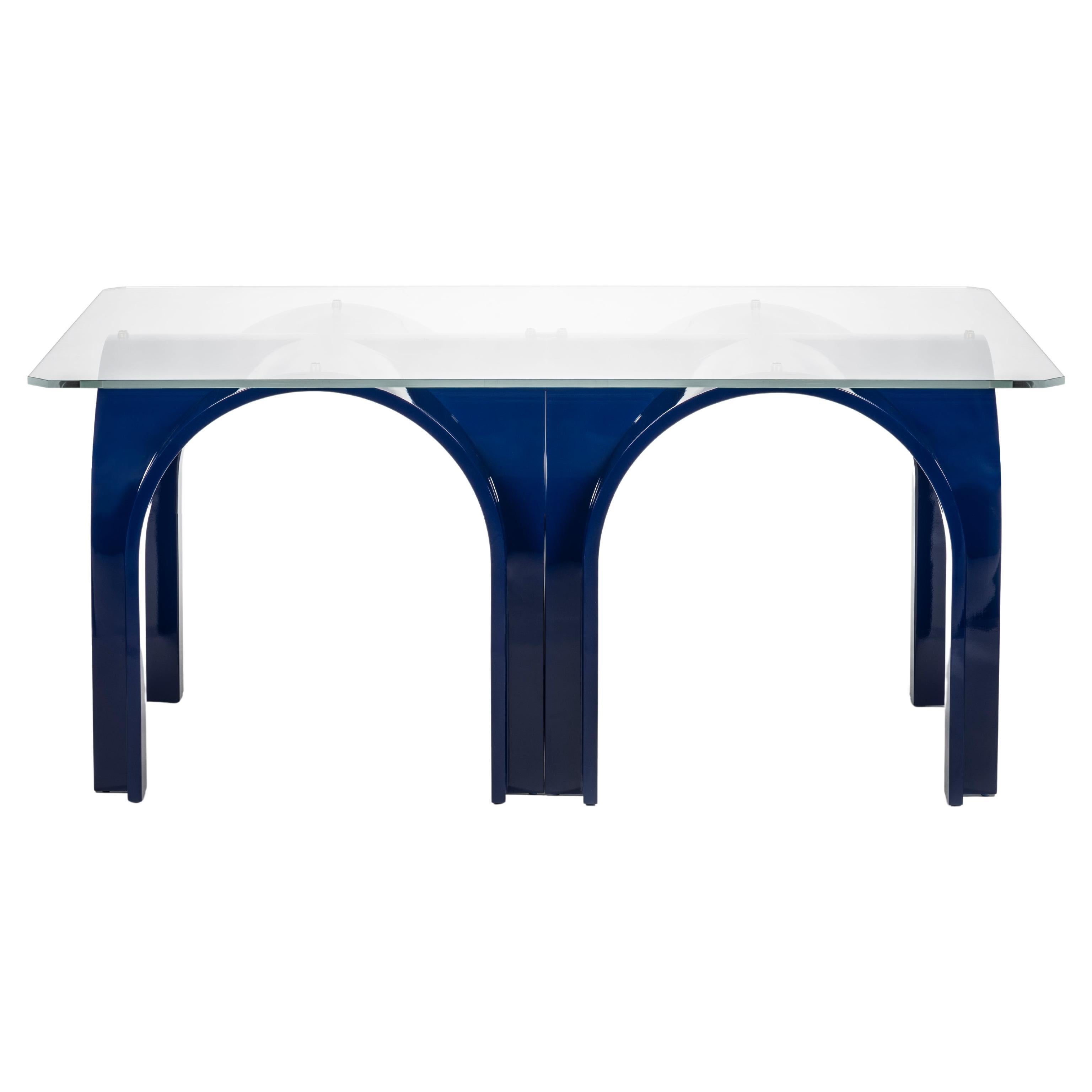 Lacquer Color Wood Dining Table with Rectangular Glass Top by Antonio De Marco