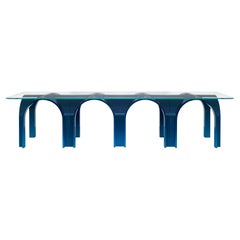 White Lacquer Wood Large Dining Table with Clear Glass Top by Antonio De Marco