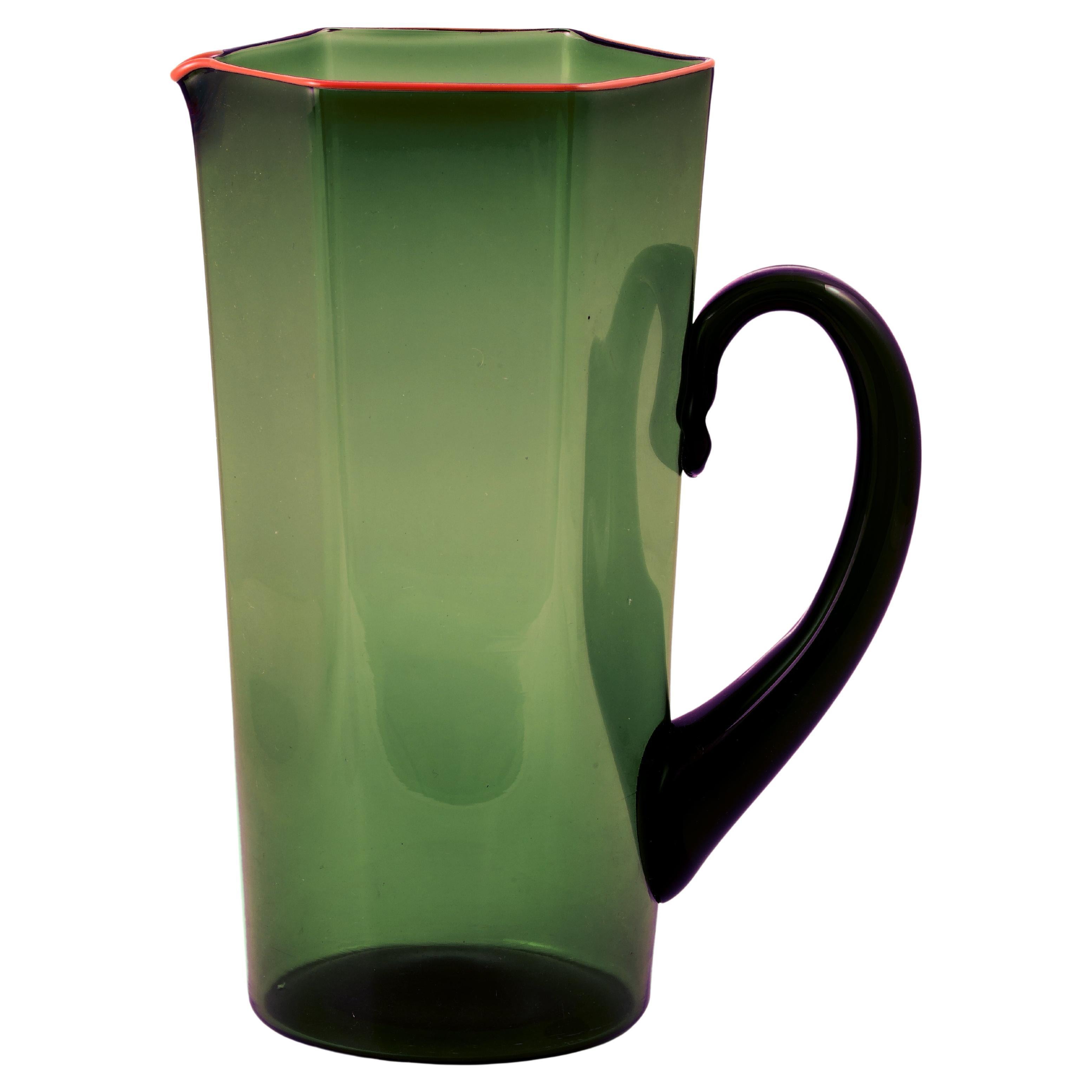 LAGUNA Green jug with handle and red rim, by Giberto Venezia