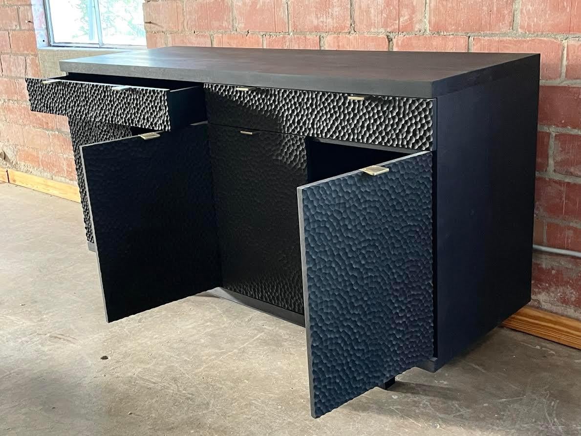 Mexican Laguna Matte Black Rosa Morada Dimple Sideboard with Solid Brass Hardware For Sale