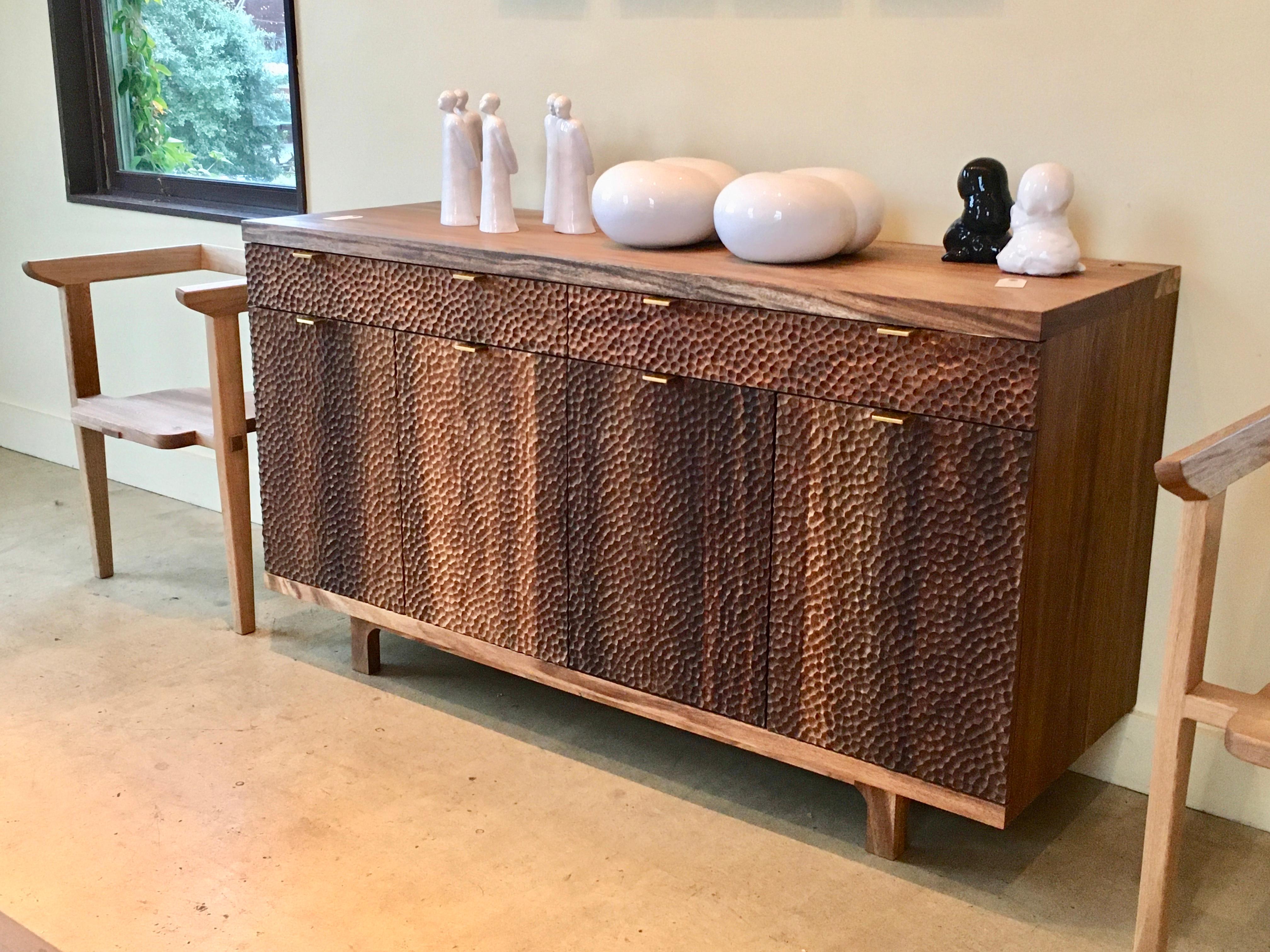 Laguna Matte Black Rosa Morada Dimple Sideboard with Solid Brass Hardware In New Condition For Sale In San Antonio, TX