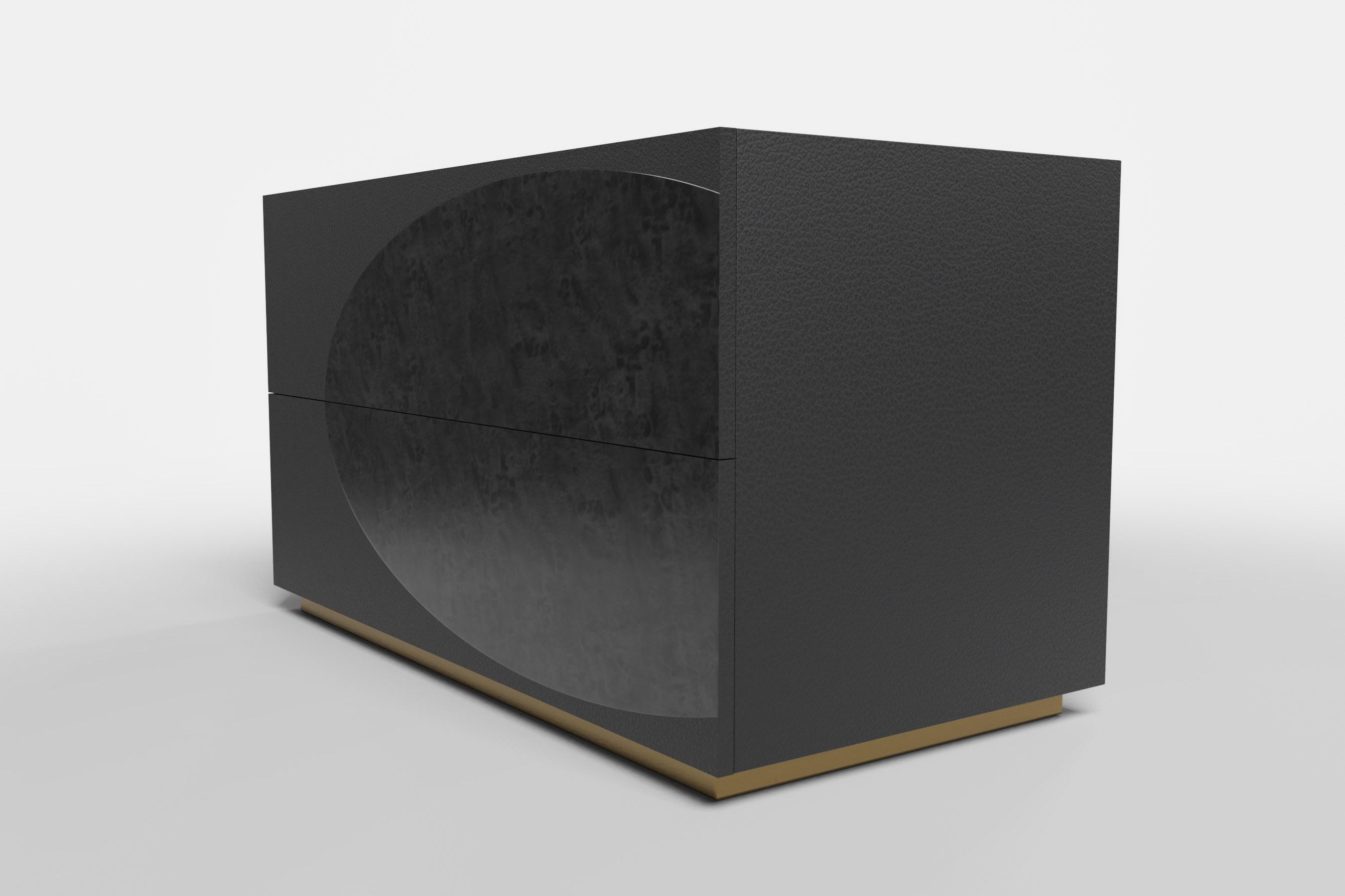 Lacquered LAGUNA NIGHTSTAND - Modern Design in Black Lacquer with a Dark Bronze Base
