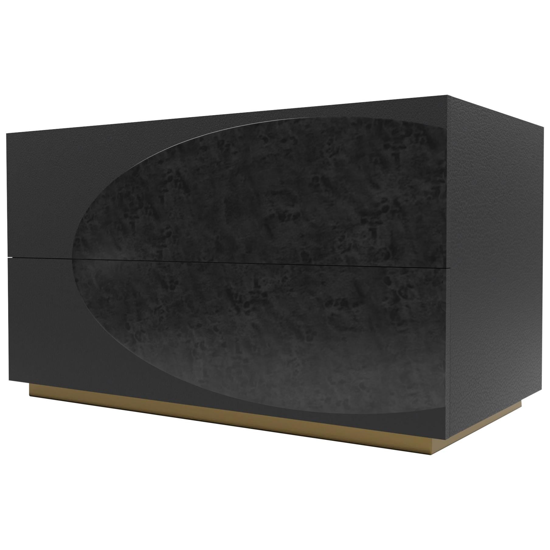 LAGUNA NIGHTSTAND - Modern Design in Black Lacquer with a Dark Bronze Base