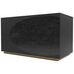 LAGUNA NIGHTSTAND - Modern Design in Black Lacquer with a Dark Bronze Base