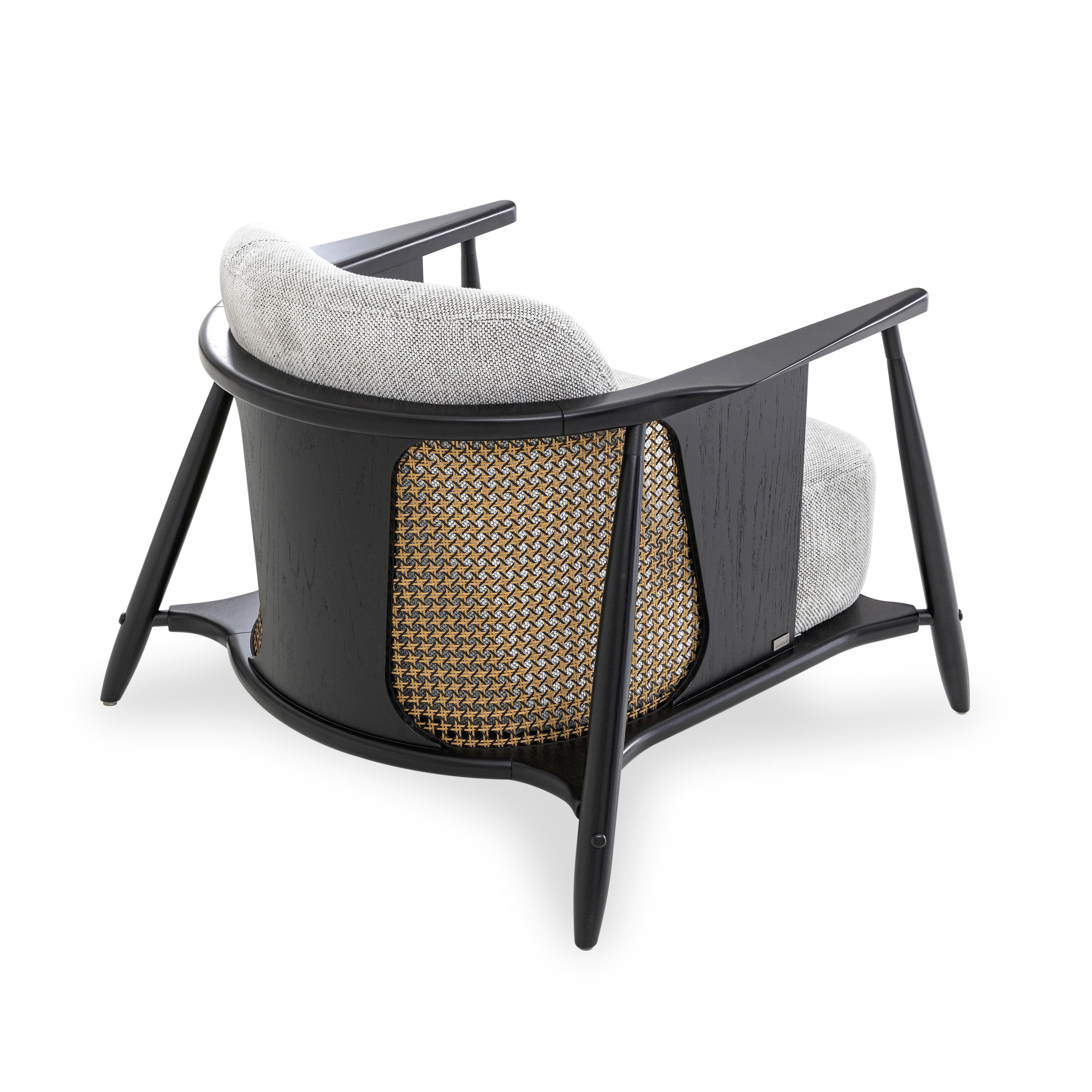 Tissu d'ameublement Chaise d'appoint Laguna en tissu gris Light et structure en Wood Wood noir en vente