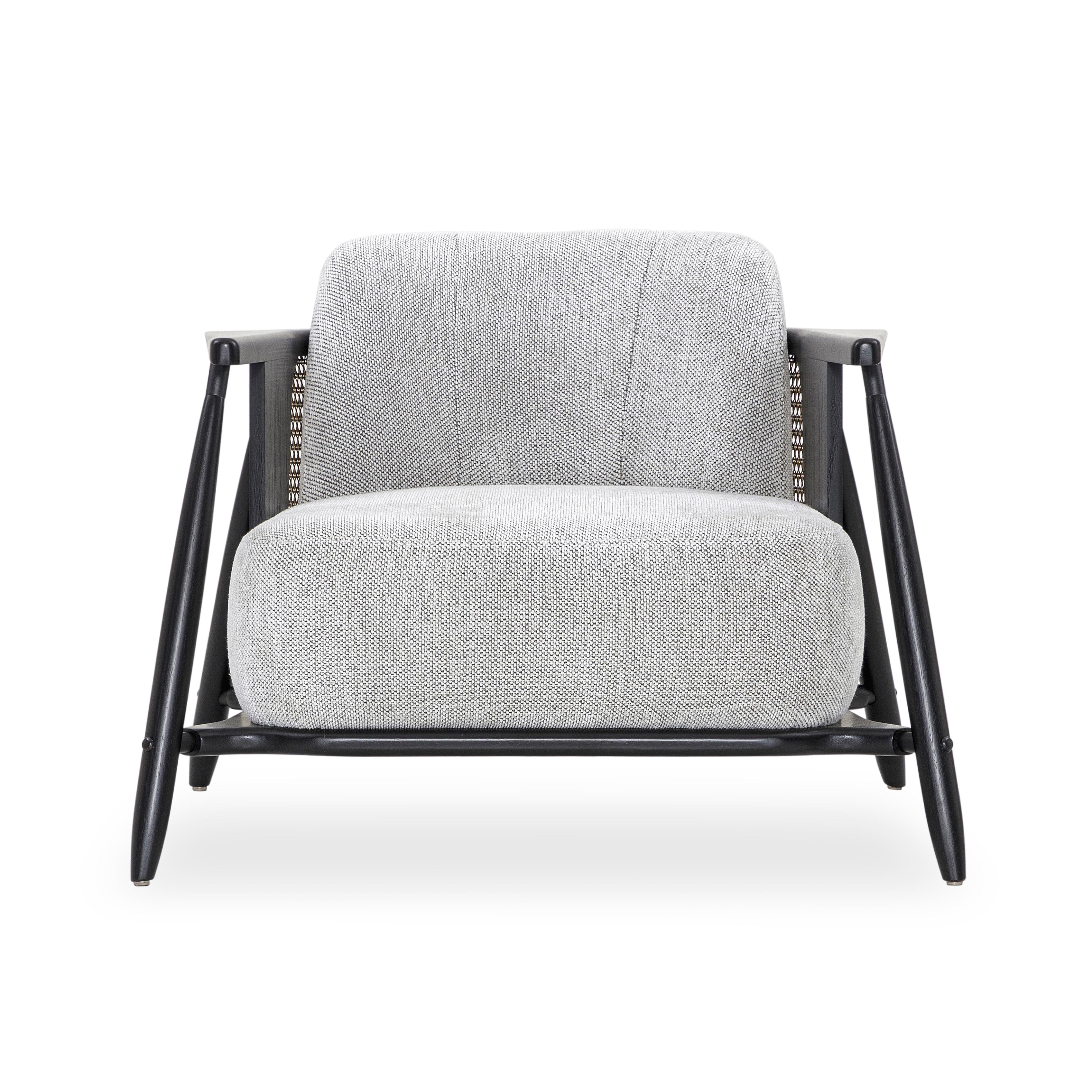 Laguna Occasional Chair in Light Gray Upholstered and Black Wood Finish Frame In New Condition For Sale In Miami, FL