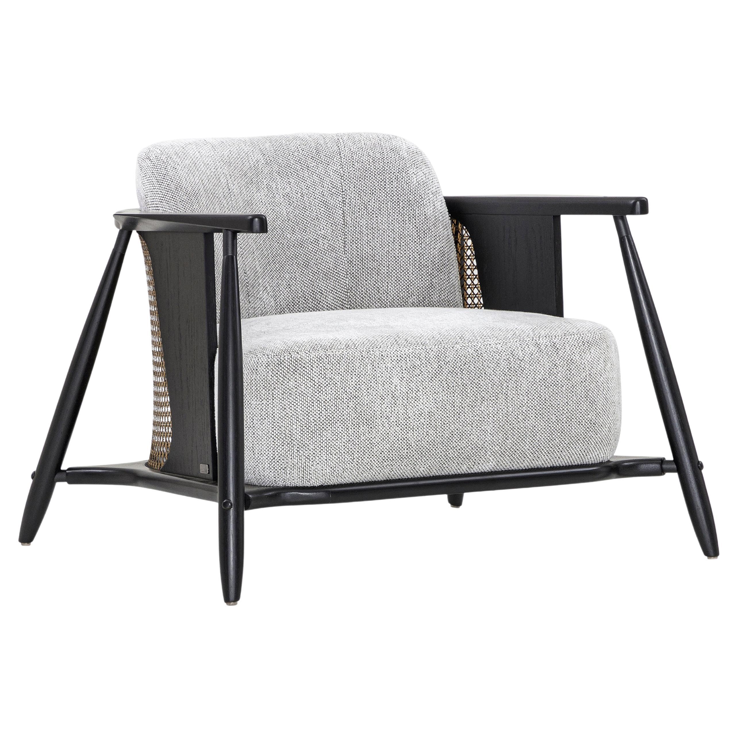 Chaise d'appoint Laguna en tissu gris Light et structure en Wood Wood noir en vente
