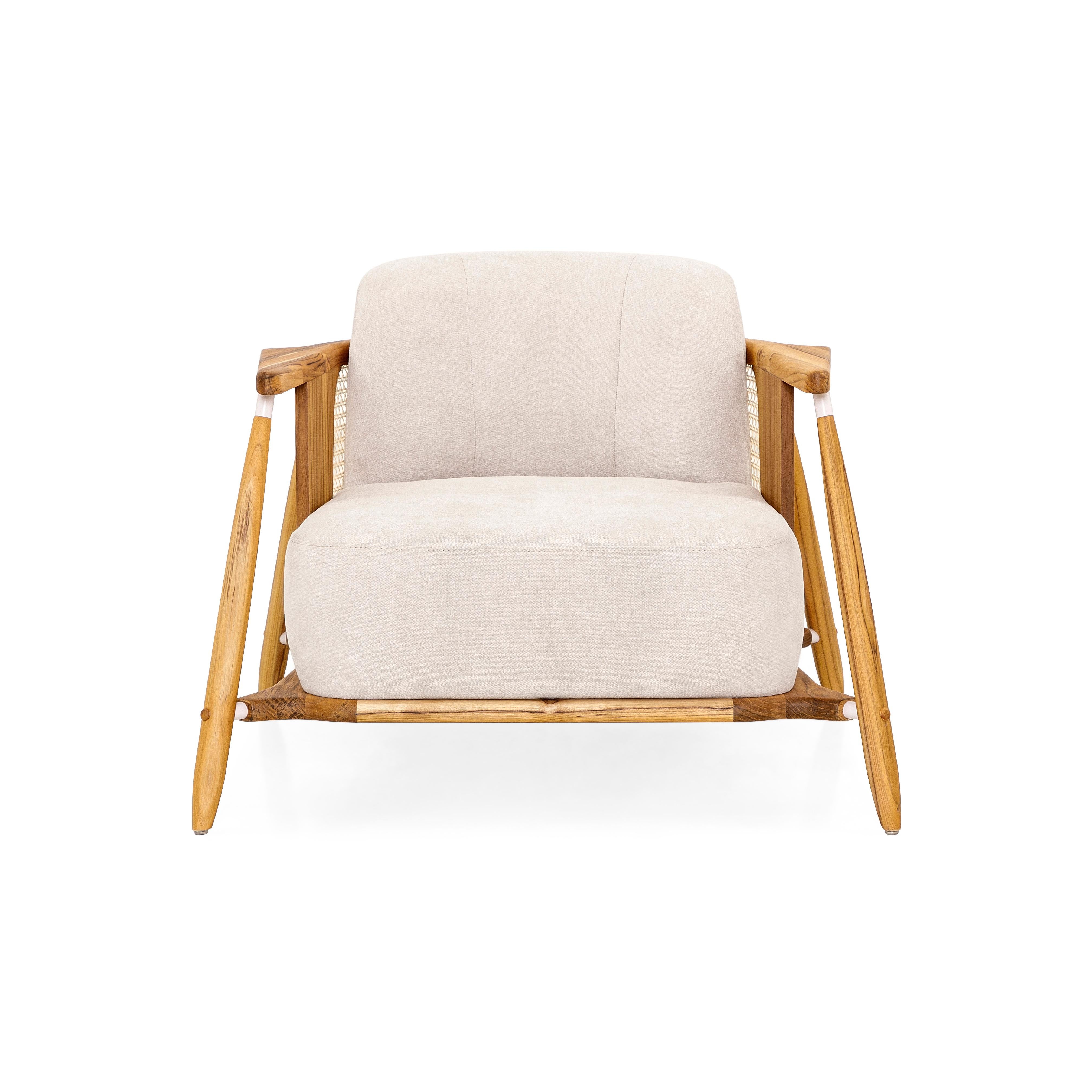 Laguna Occasional Chair in Light Beige Upholstered and Teak Wood Frame In New Condition For Sale In Miami, FL