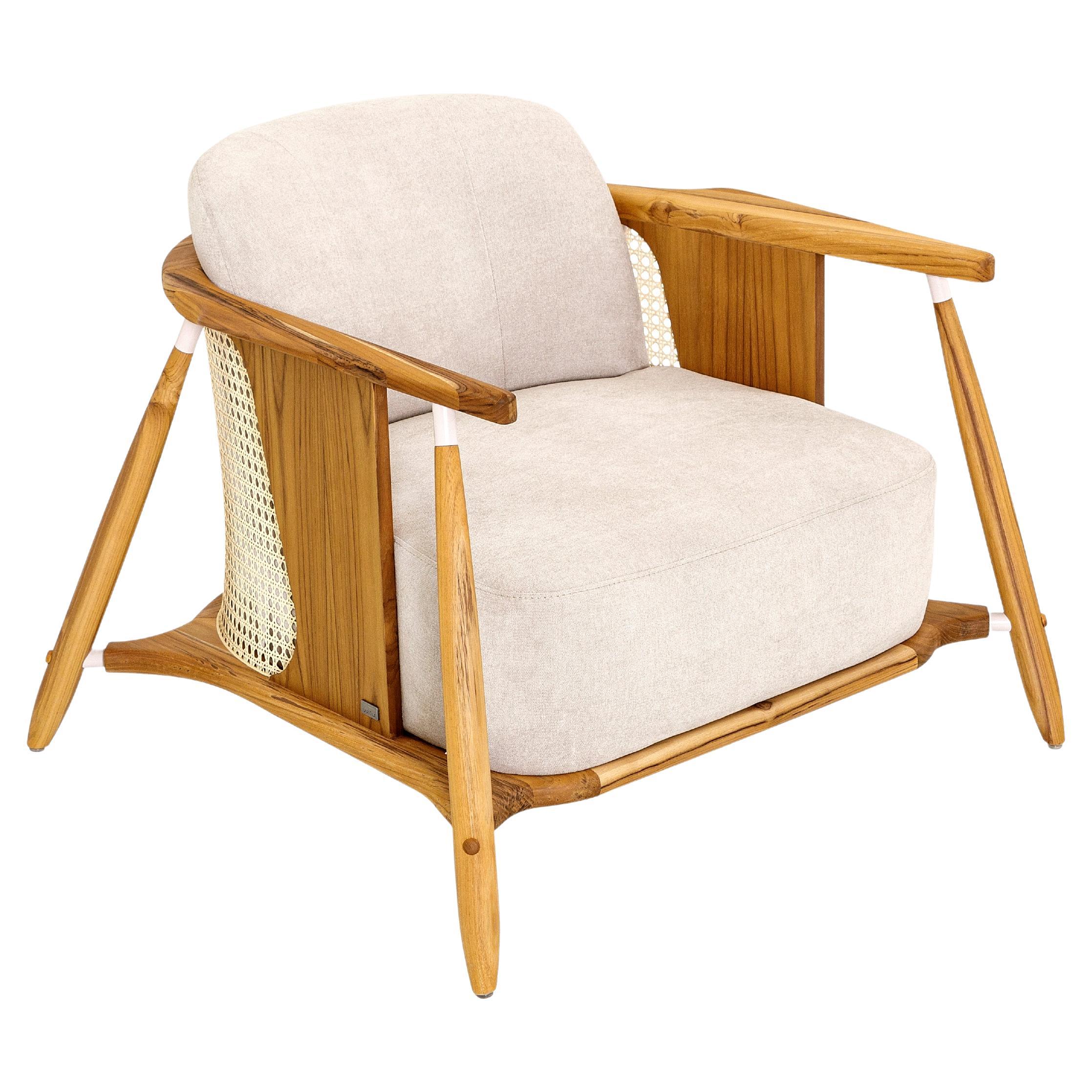 Brazilian Laguna Occasional Chair in Light Beige Upholstered and Teak Wood Frame For Sale