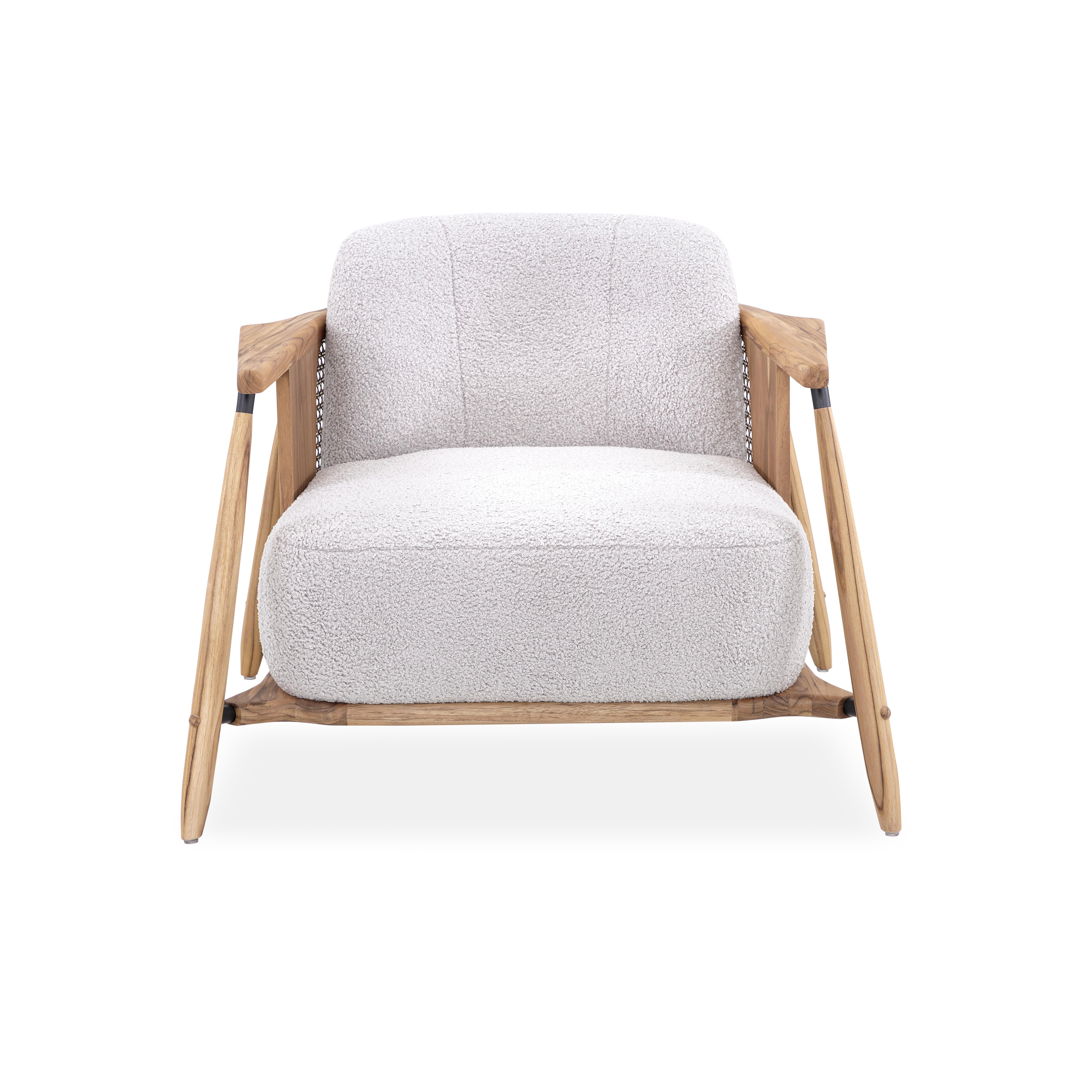 Laguna Occasional Chair in Light Gray Upholstered and Teak Wood Frame 5