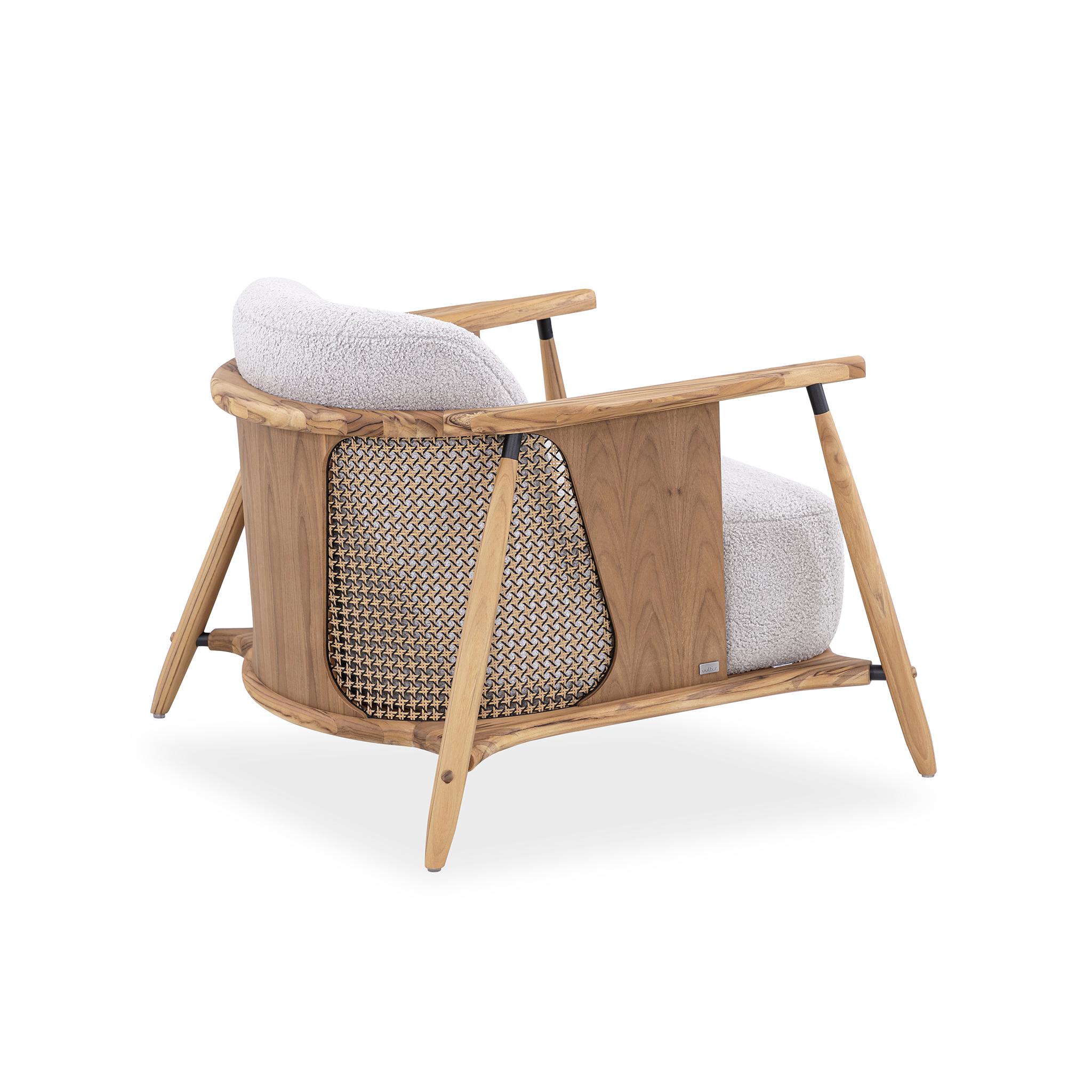 Sedia da salotto personalizzabile in Wood Wood con schienale a canne e tappezzeria grigia, Laguna in vendita 4