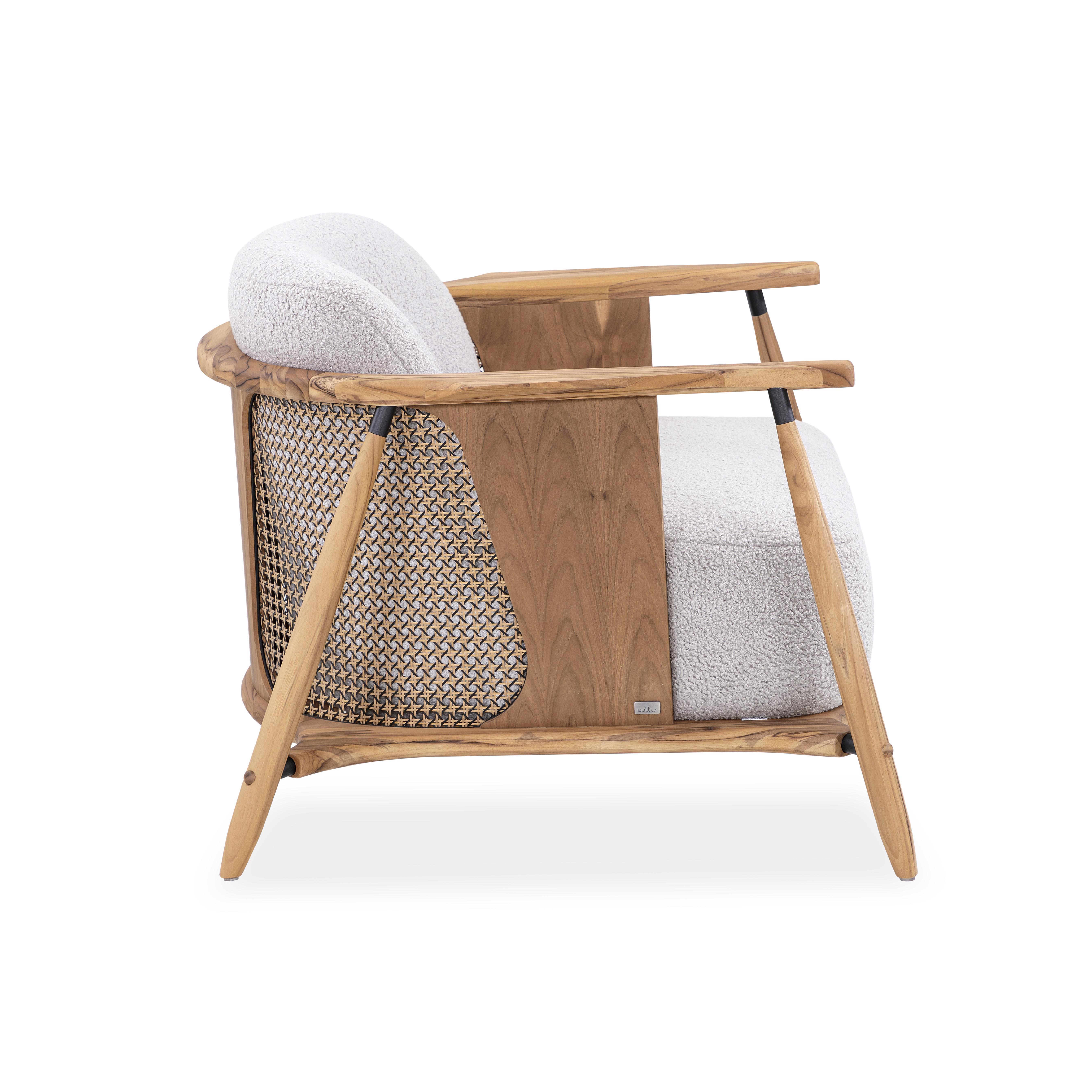 Brasiliano Sedia da salotto personalizzabile in Wood Wood con schienale a canne e tappezzeria grigia, Laguna in vendita