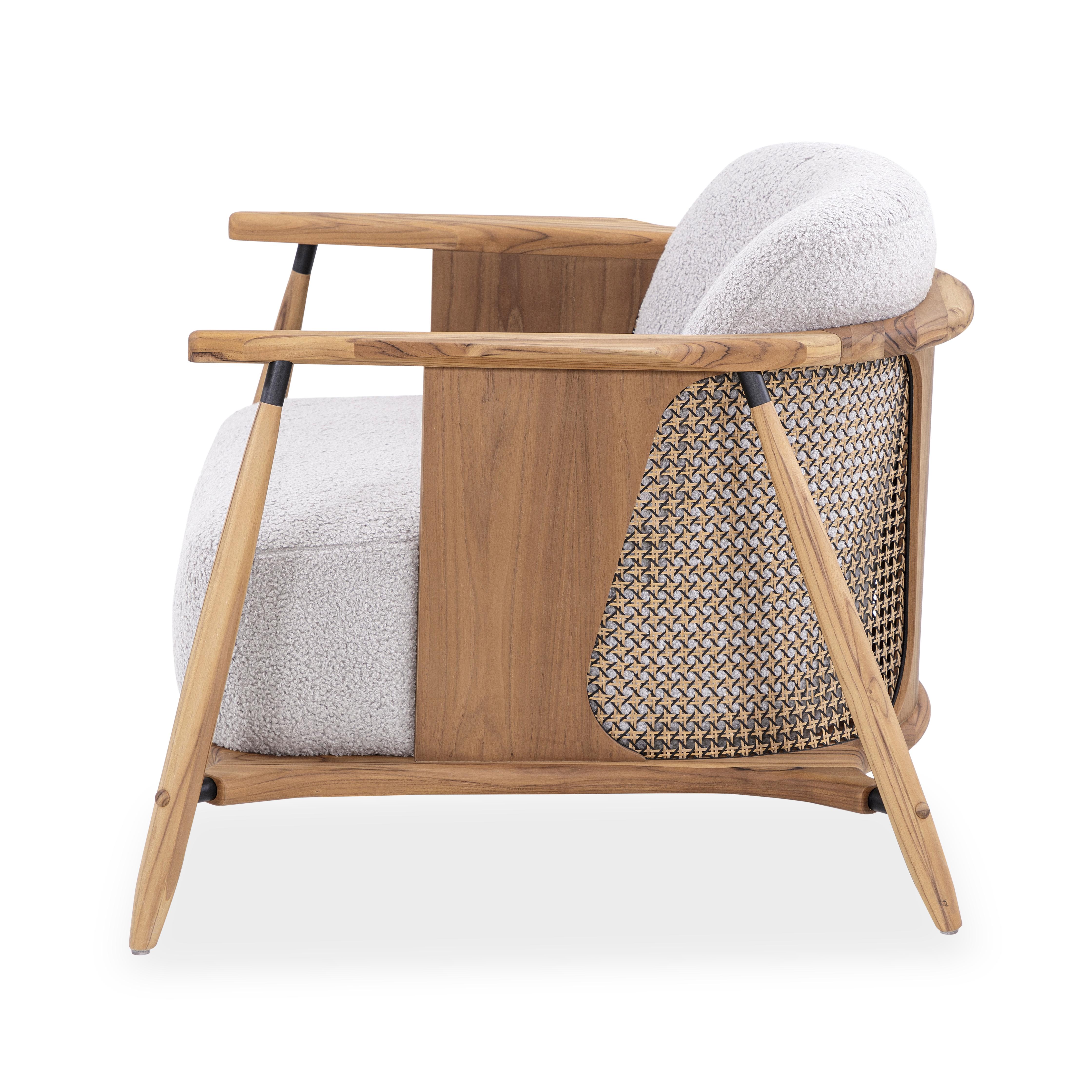 XXI secolo e contemporaneo Sedia da salotto personalizzabile in Wood Wood con schienale a canne e tappezzeria grigia, Laguna in vendita