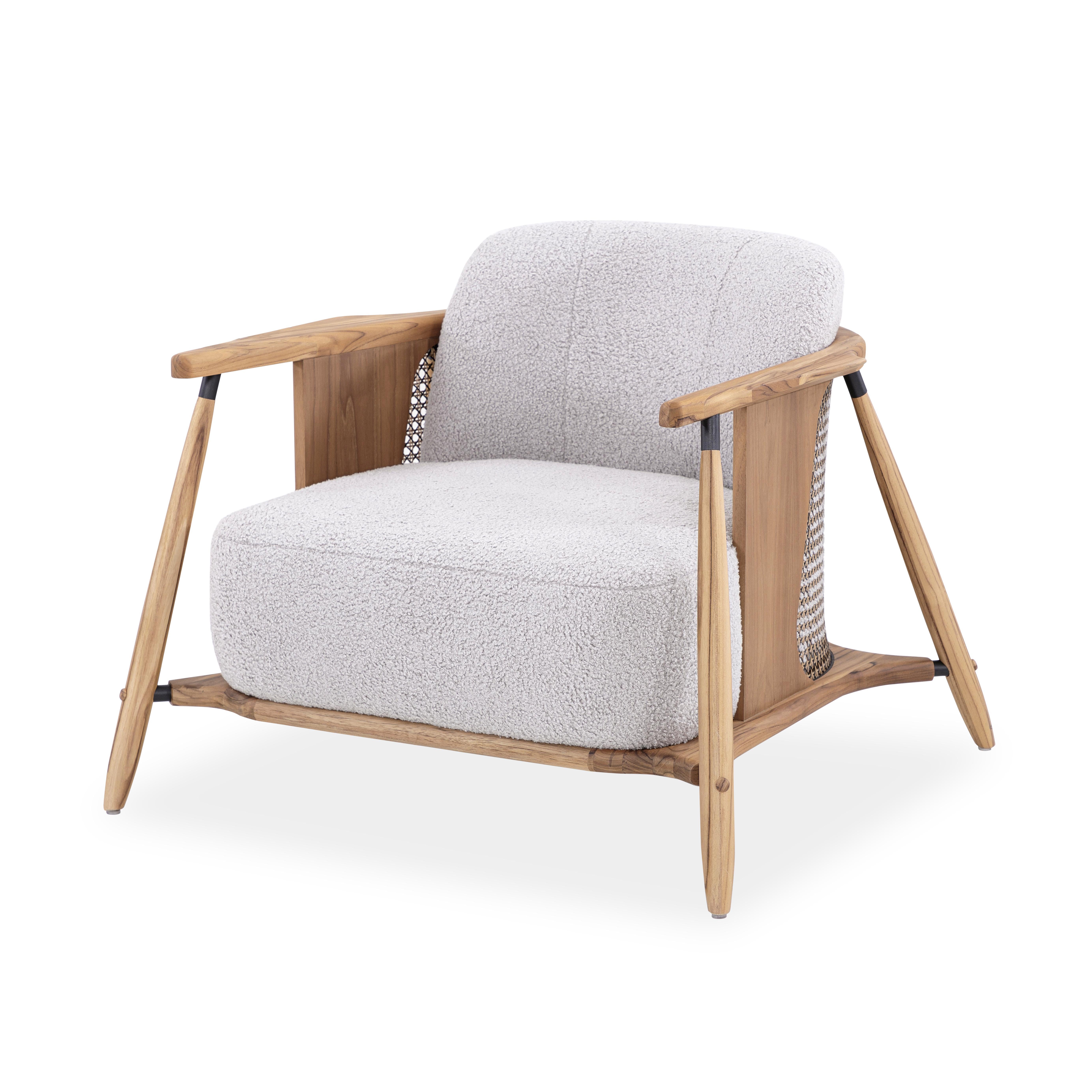 Laguna Occasional Chair in Light Gray Upholstered and Teak Wood Frame 2