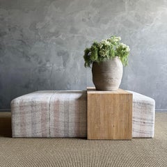 Laguna Ottoman White Oak Waterfall Table Upholstered in a Vintage Turkish Rug