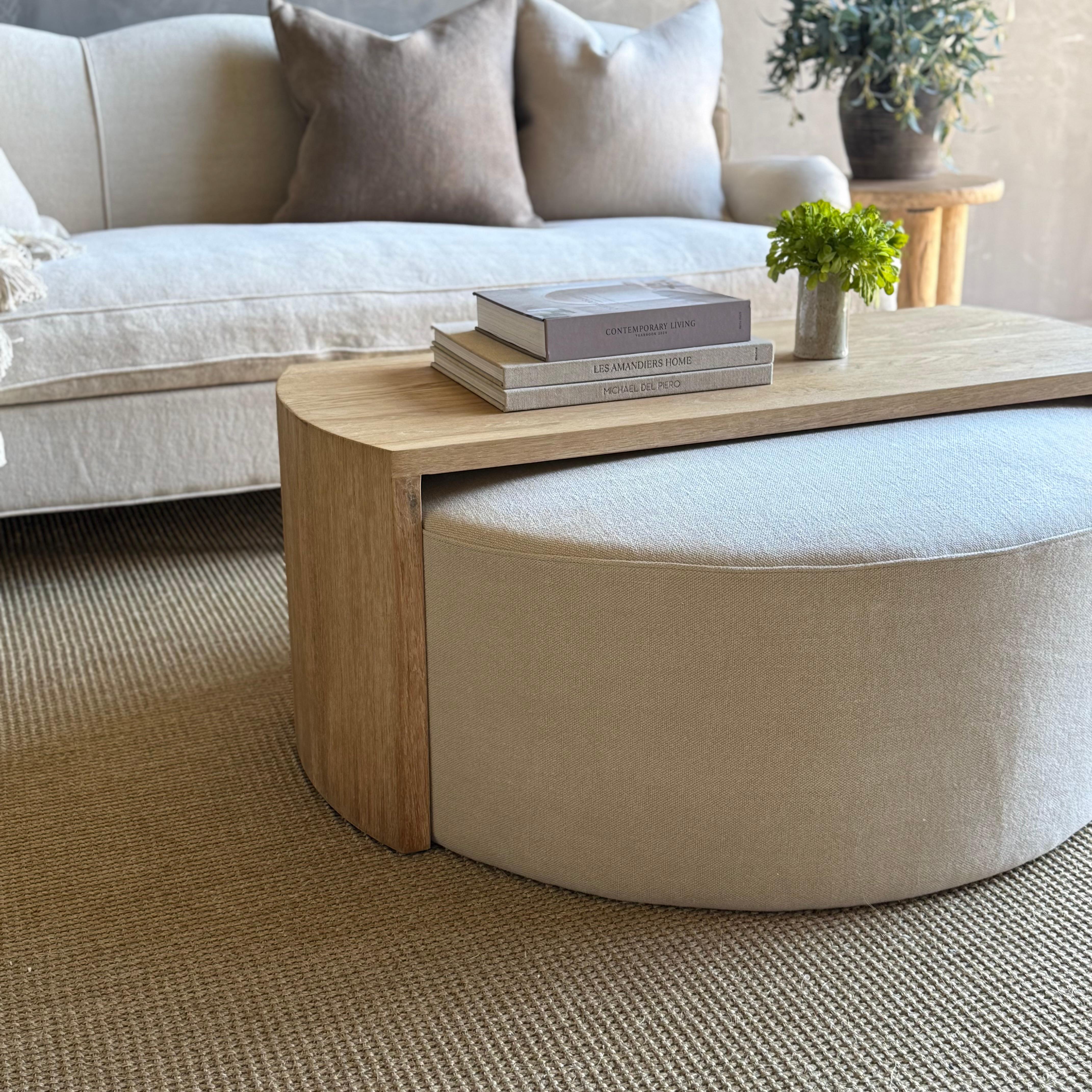 Ottomana rotonda Laguna con tavolo a cascata in Oak Oak bianco in vendita 6