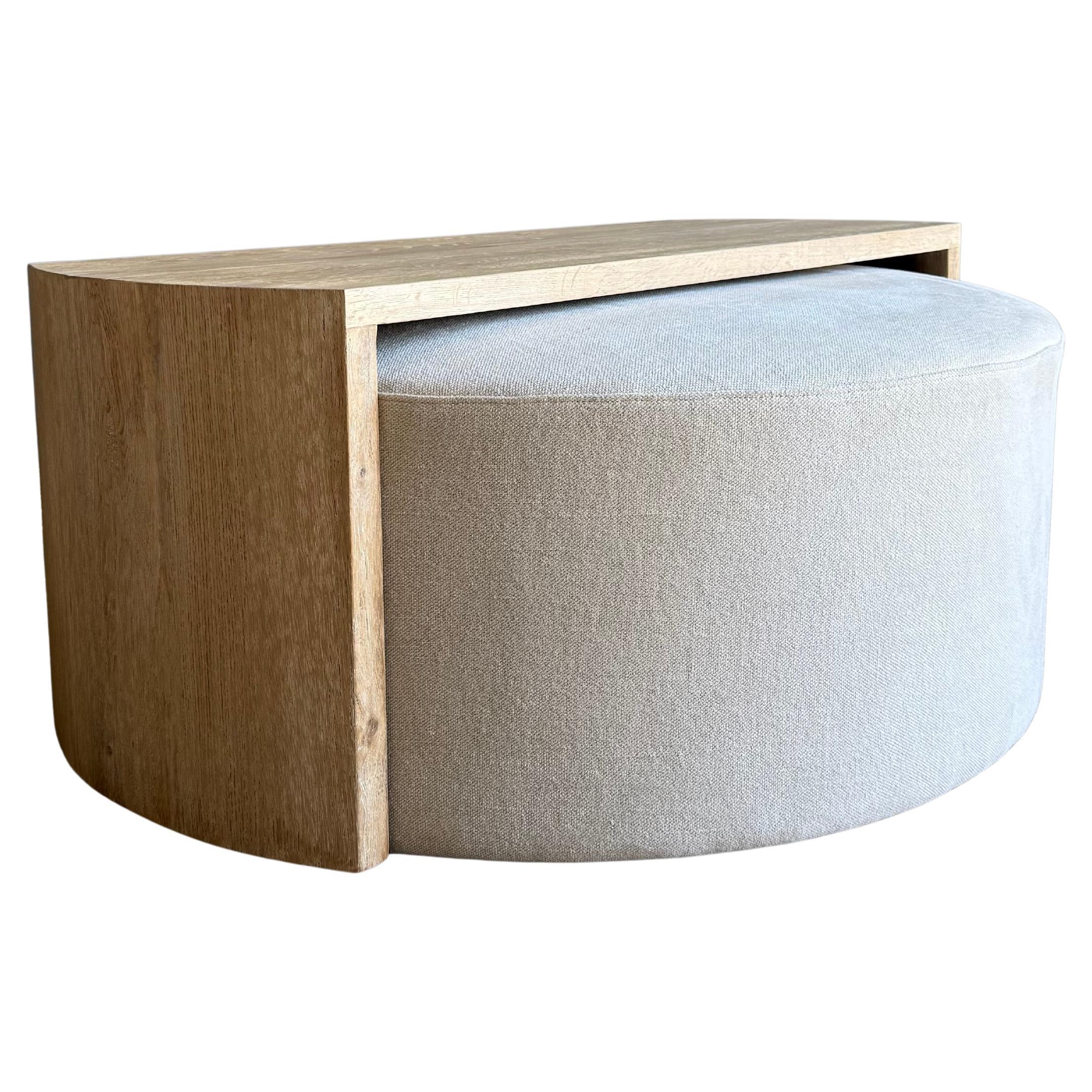 Laguna Round Ottoman with White Oak Waterfall Style Table