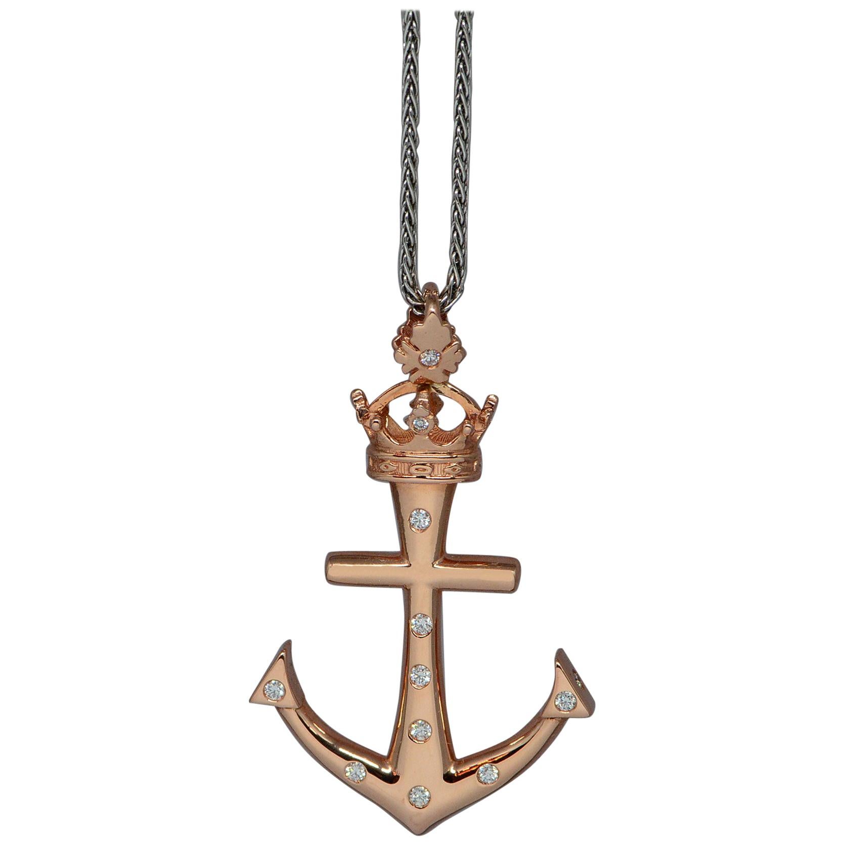 Custom "Lahaina Anchor" Pendant in 20 Karat Gold, 0.26ct Diamonds, Medium For Sale