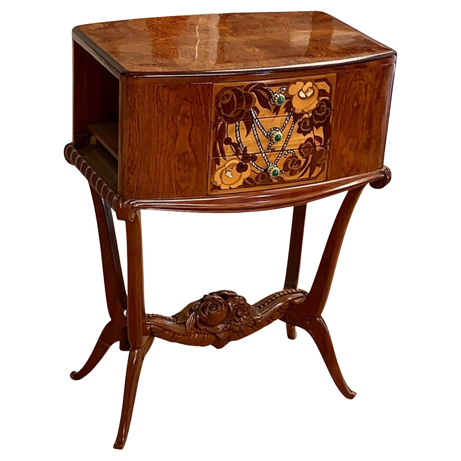Lahalle et Levard Side Table/Small Cabinet with Marquetry Drawers For Sale
