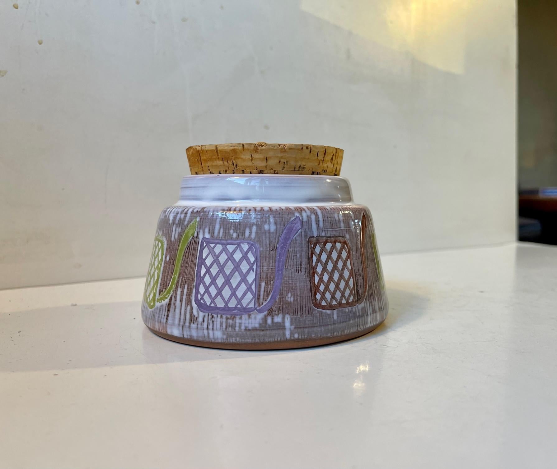 Laholm Schweden Keramik Pfeifentabakglas m. Naives Dekor, 1960er Jahre (Glasiert) im Angebot