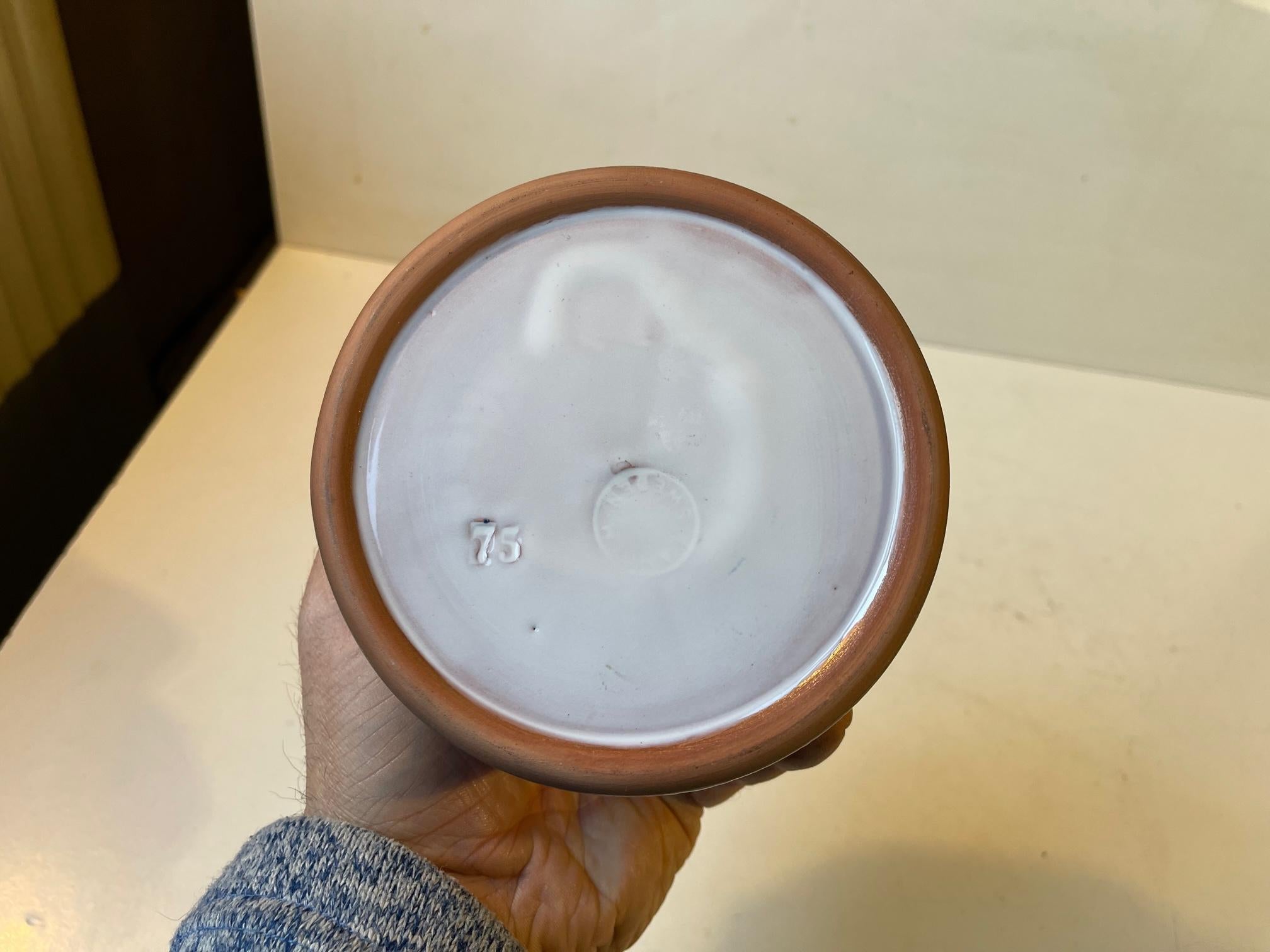 Glazed Laholm Sweden Ceramic Pipe Tobacco Jar with Naive Decor, 1960s For Sale